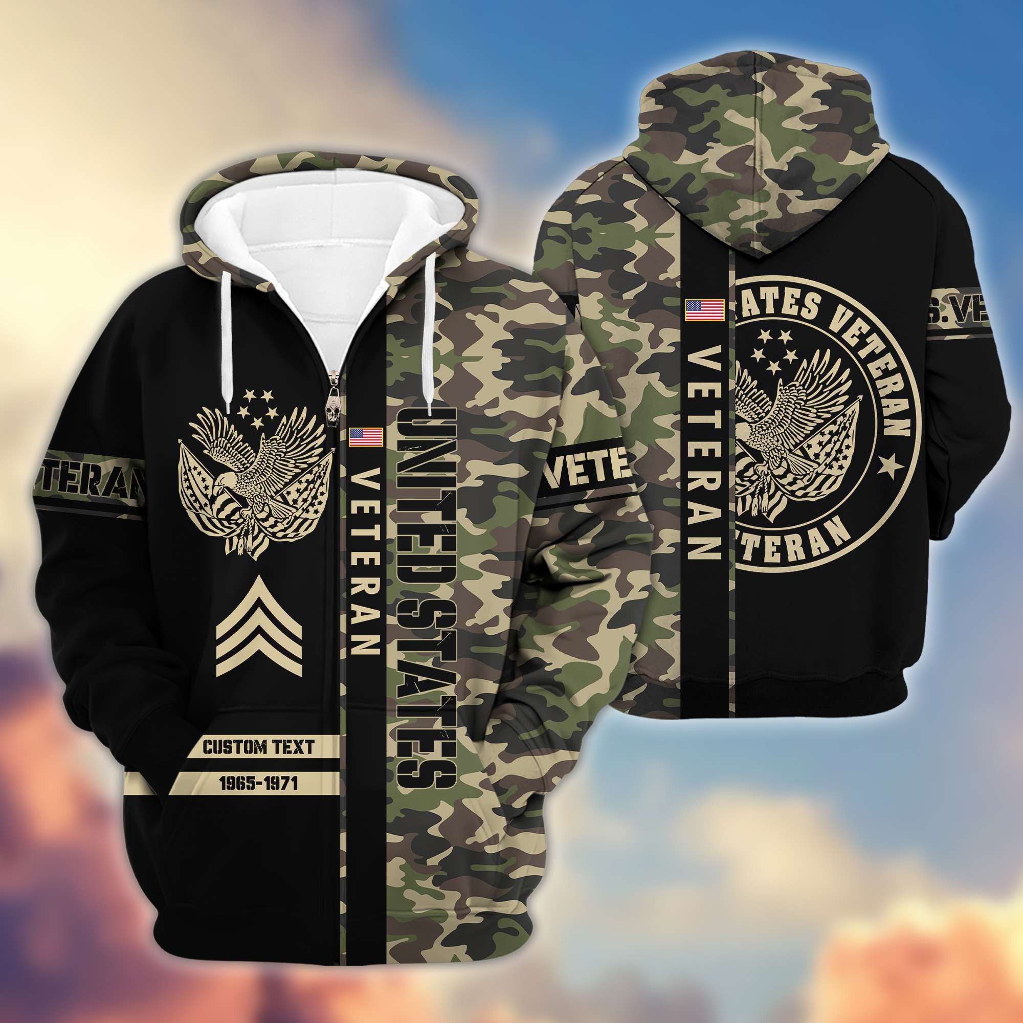 Premium US Veterans Zip Hoodie VPVC600006, Custom Name, Rank, Year, Gifts For US Veteran, Gifts For Veterans Day