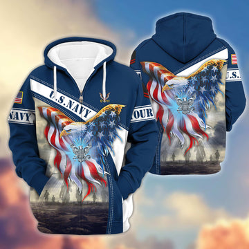 Premium US Navy Zip Hoodie VPVC600102, Custom Name, Rank, Year, Gifts For Navy Veteran, Gifts For Veterans Day