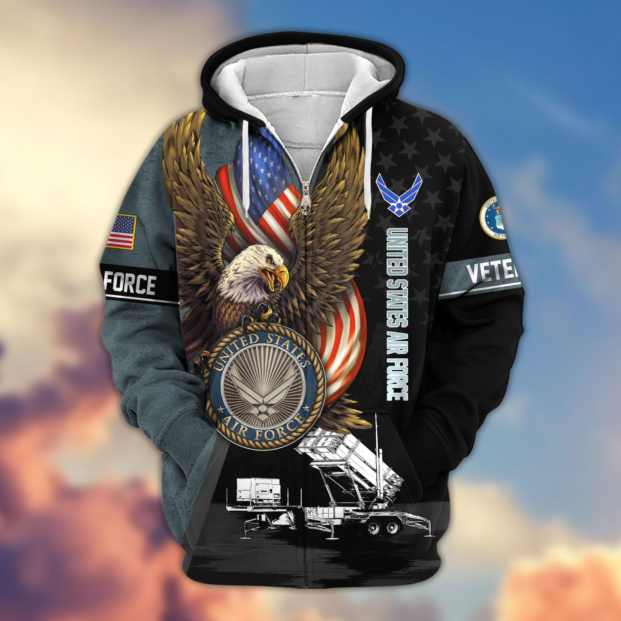 Premium Proudly Served US Veterans Zip Hoodie APHN170912, Gifts For US Veterans, Gifts For Veterans Day