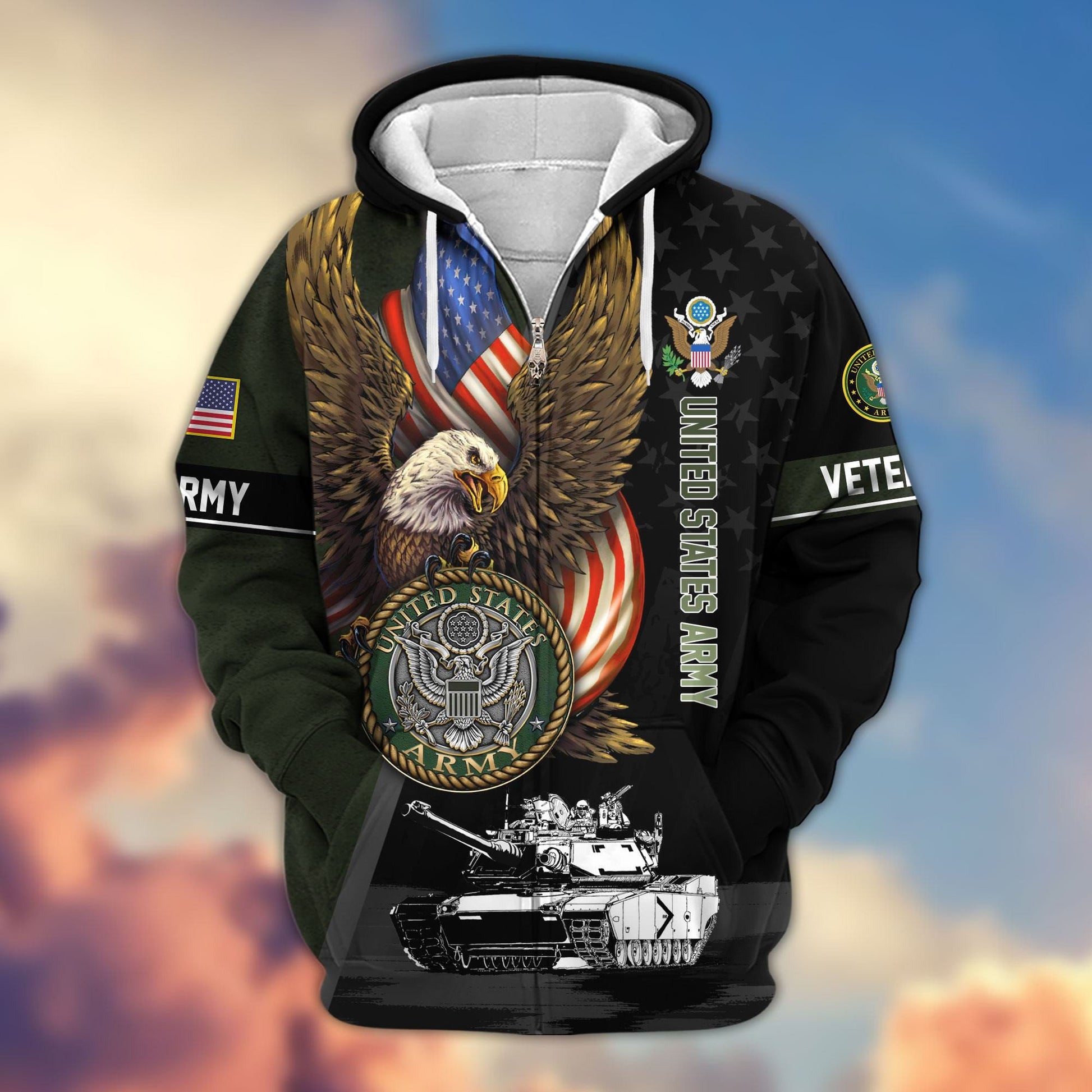 Premium Proudly Served US Veterans Zip Hoodie APHN170912, Gifts For US Veterans, Gifts For Veterans Day