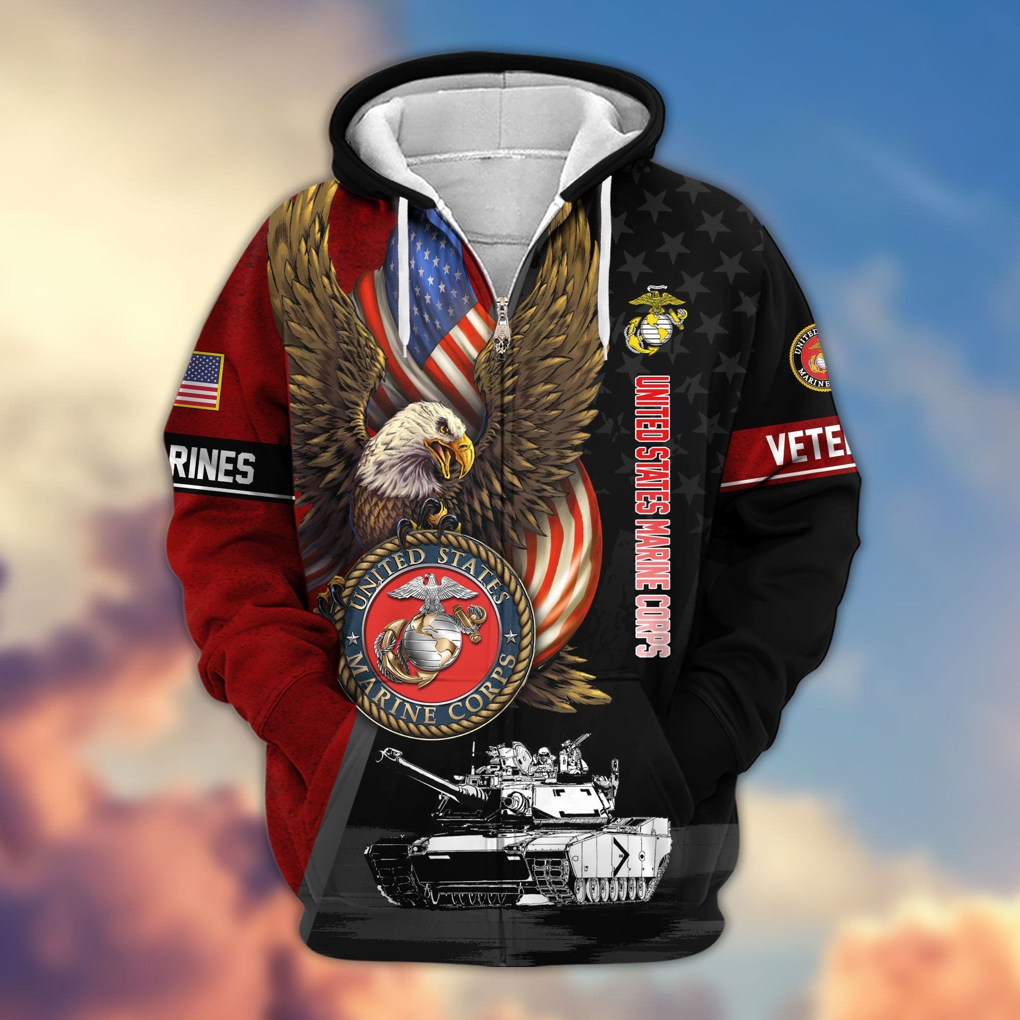 Premium Proudly Served US Veterans Zip Hoodie APHN170912, Gifts For US Veterans, Gifts For Veterans Day