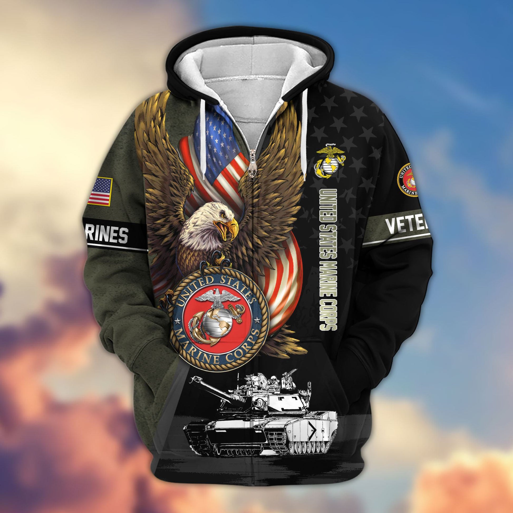 Premium Proudly Served US Veterans Zip Hoodie APHN170912, Gifts For US Veterans, Gifts For Veterans Day