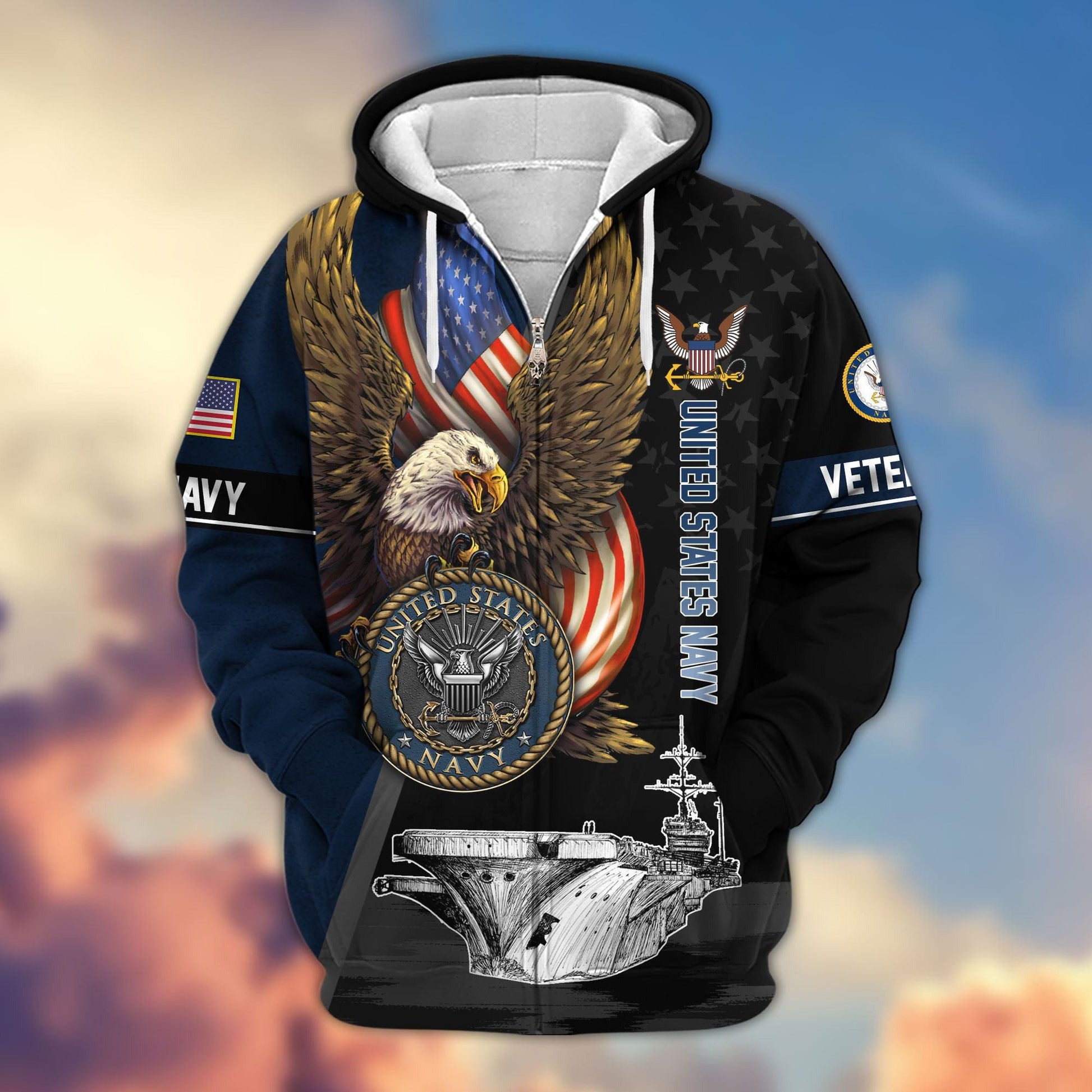 Premium Proudly Served US Veterans Zip Hoodie APHN170912, Gifts For US Veterans, Gifts For Veterans Day