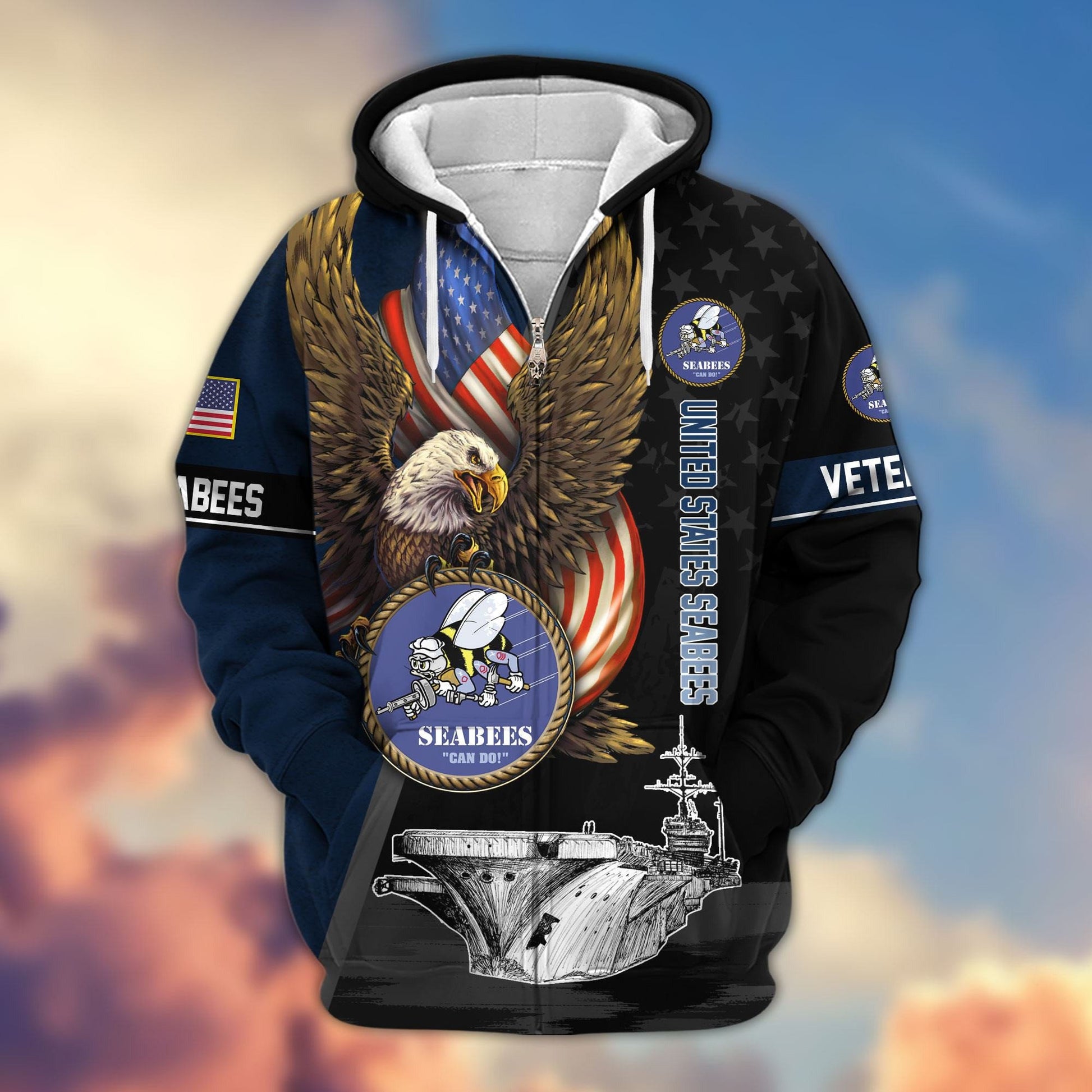 Premium Proudly Served US Veterans Zip Hoodie APHN170912, Gifts For US Veterans, Gifts For Veterans Day