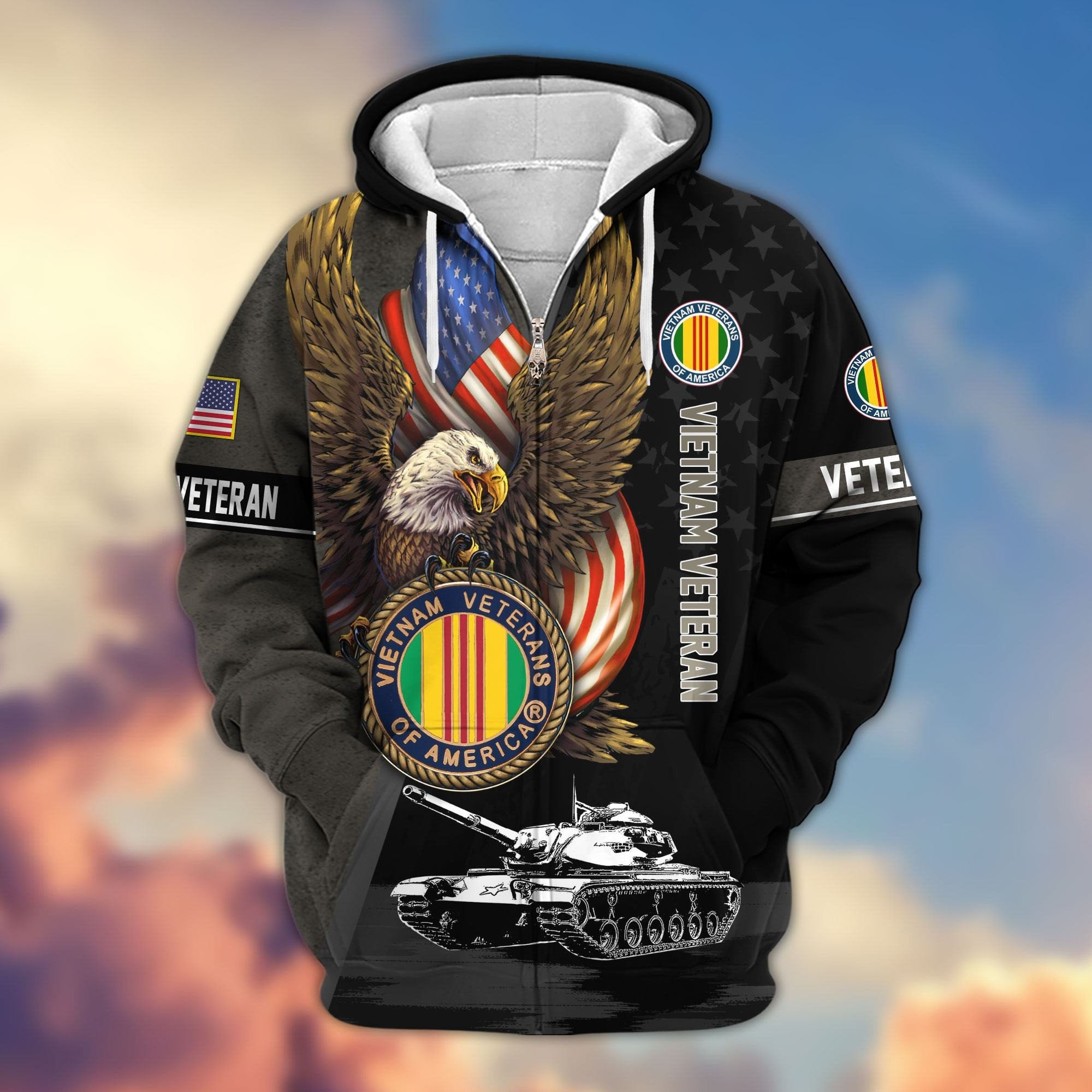 Premium Proudly Served US Veterans Zip Hoodie APHN170912, Gifts For US Veterans, Gifts For Veterans Day