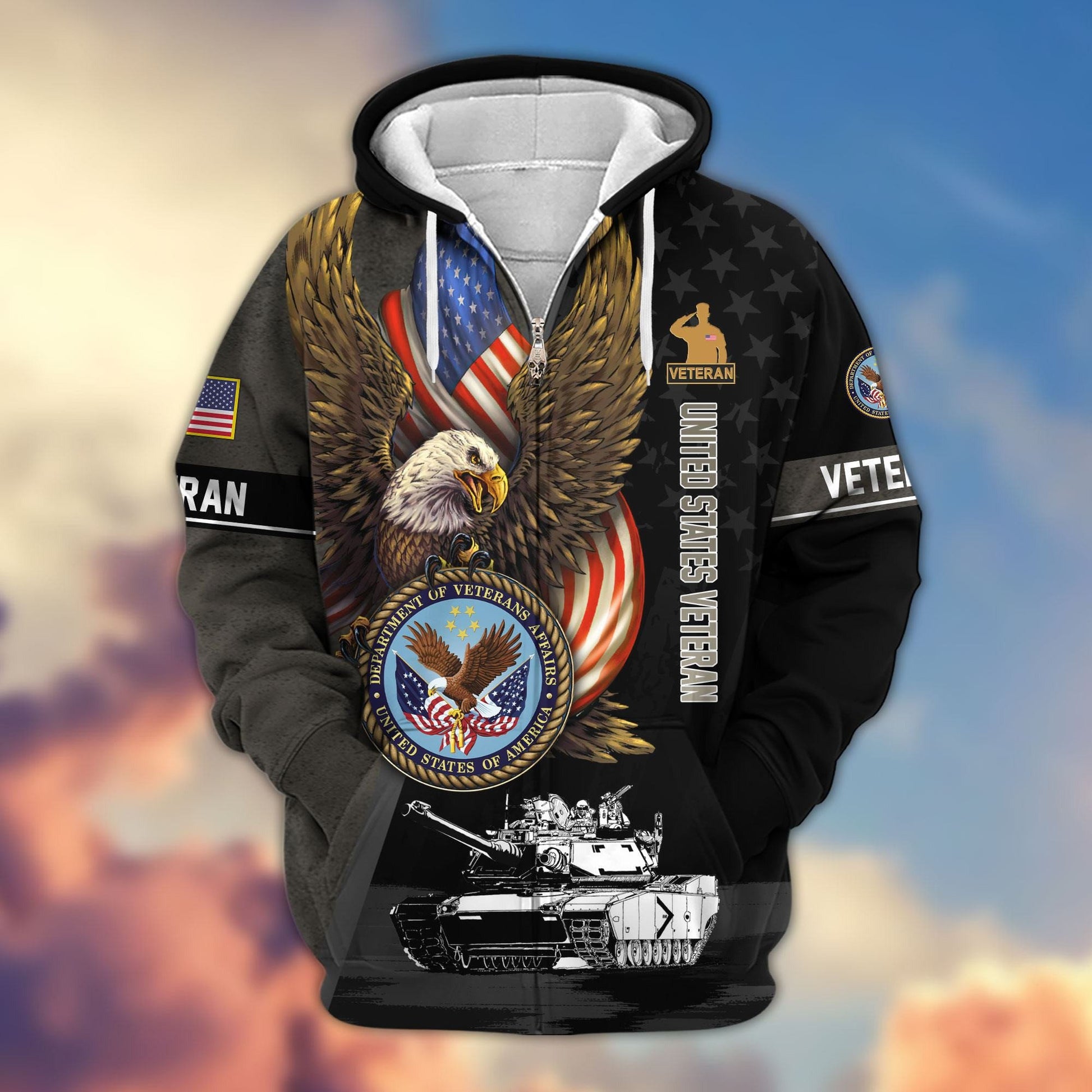 Premium Proudly Served US Veterans Zip Hoodie APHN170912, Gifts For US Veterans, Gifts For Veterans Day