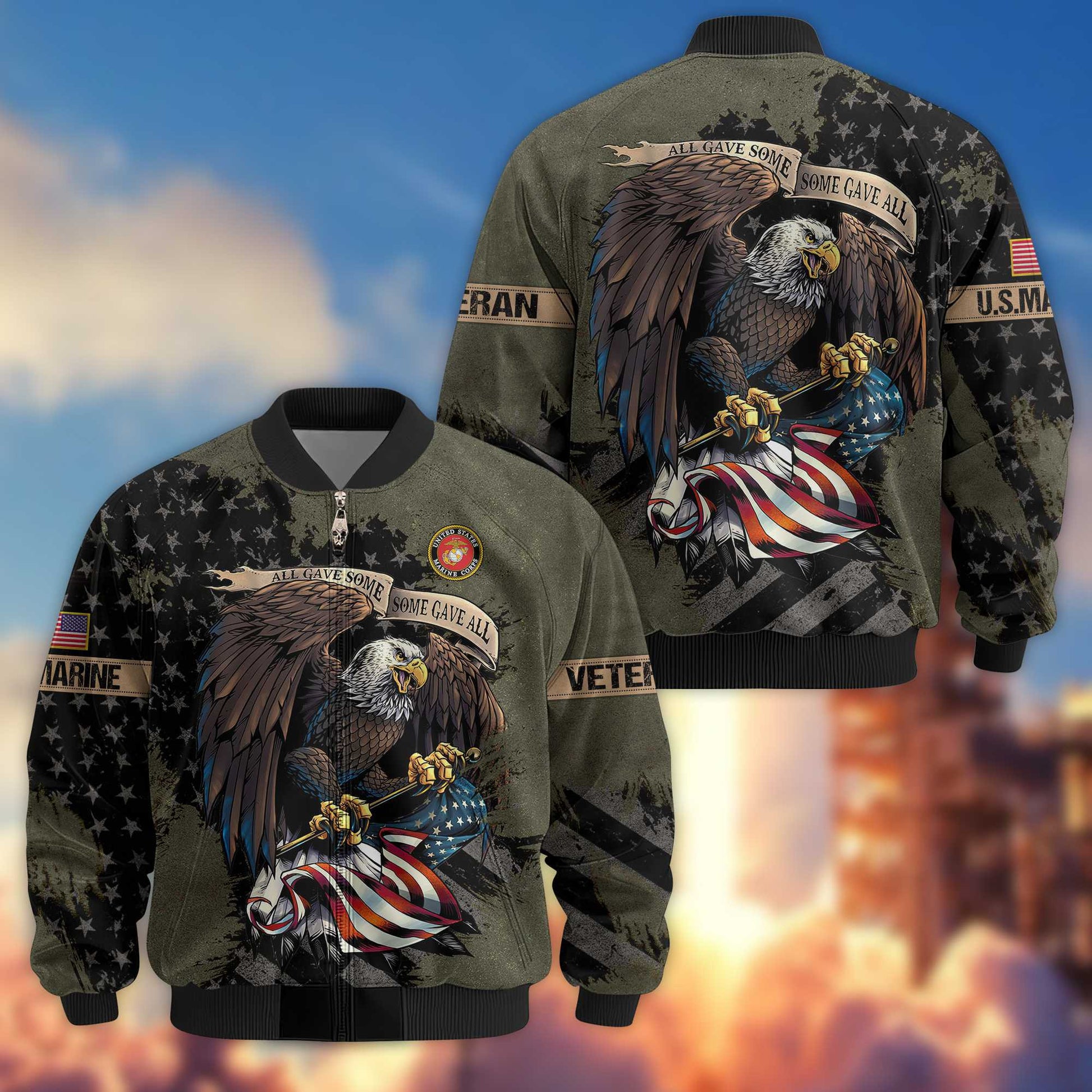 Premium USMC Veteran Bomber Jacket VPVC801412, Gifts For US Marines Veteran