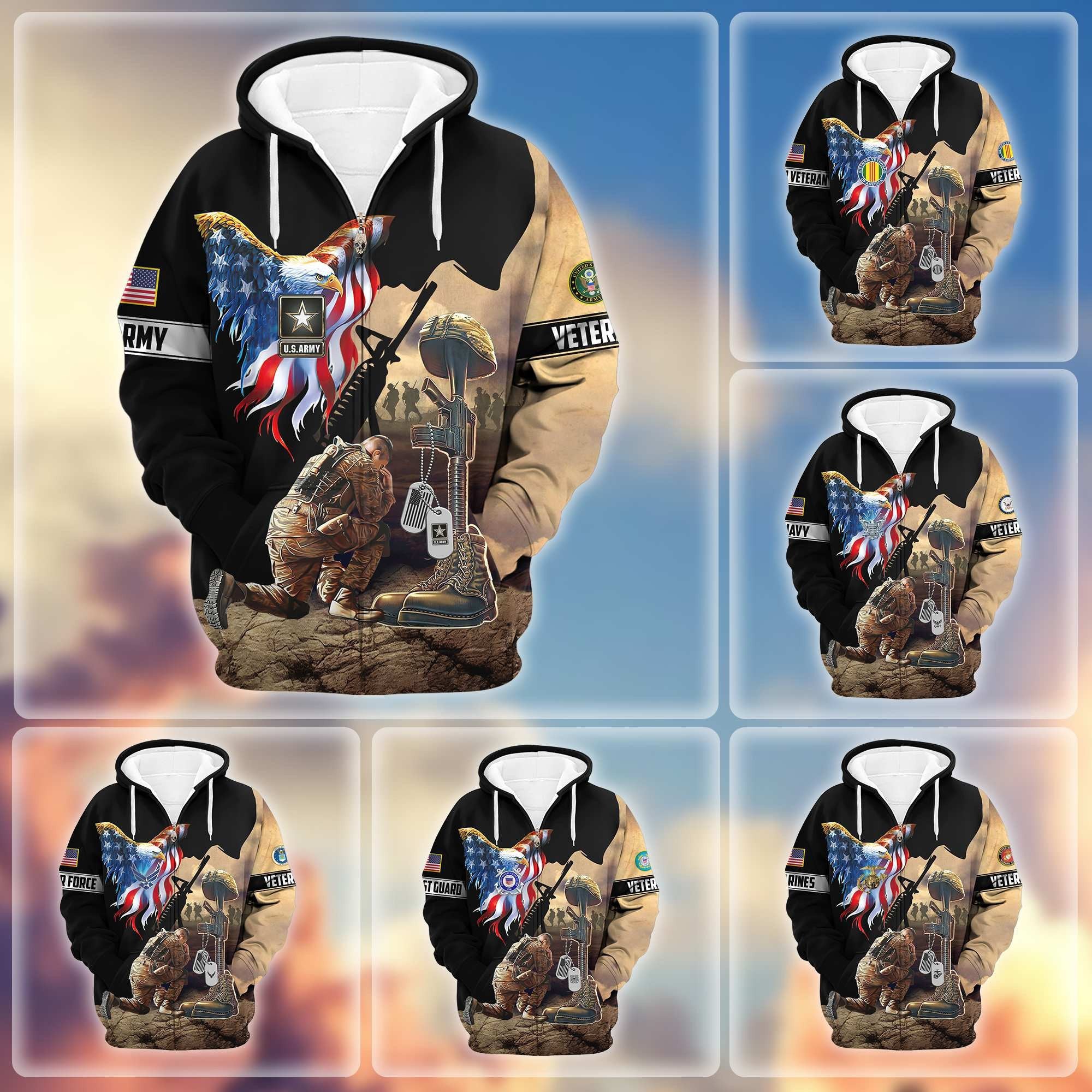 Premium Honoring All Who Served US Veterans Zip Hoodie APHN190914, Gifts For Veterans Day