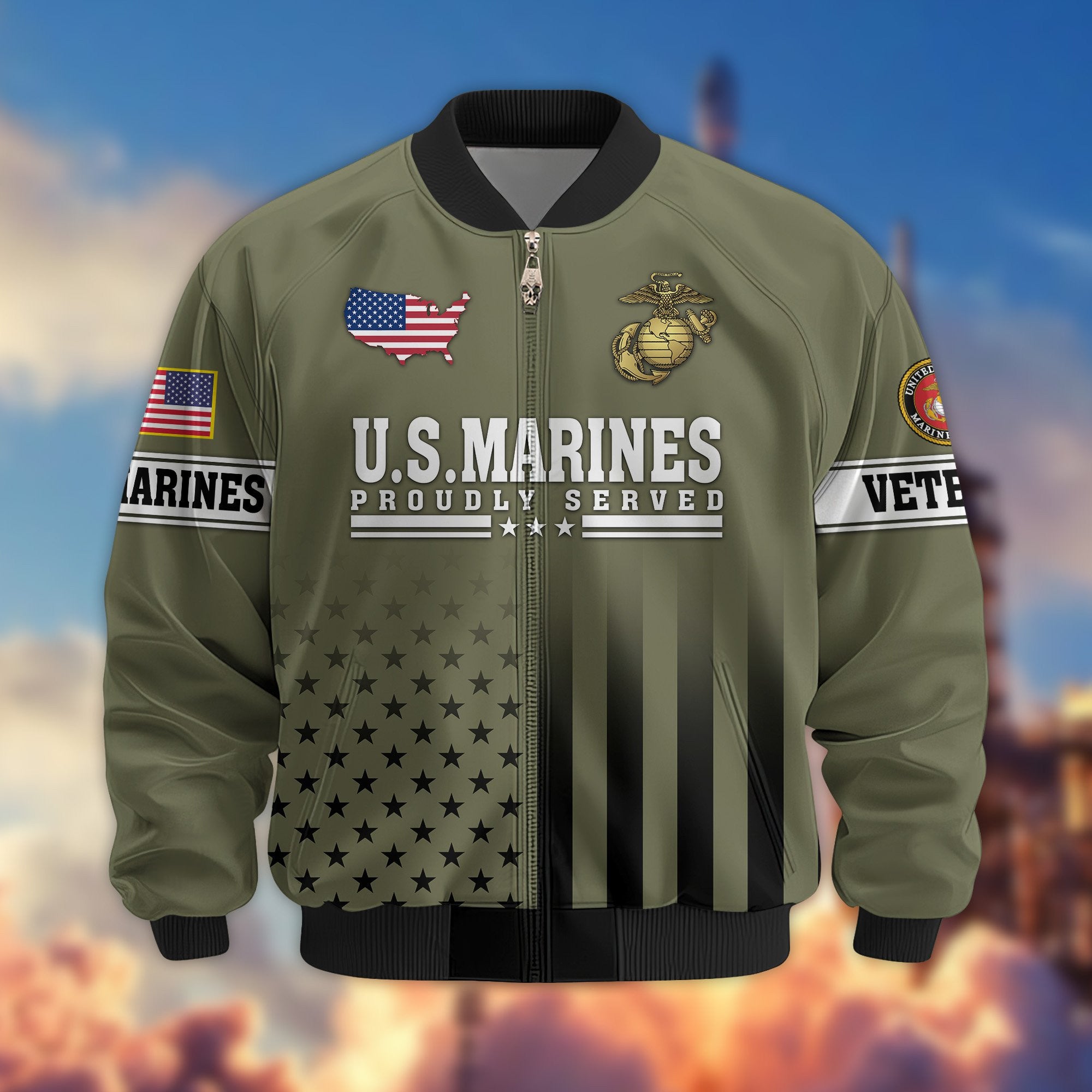 Premium USMC Veteran Bomber Jacket VPVC800811, Gifts For US Marines Veteran