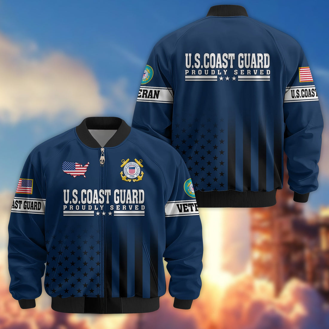 Premium USCG Veteran Bomber Jacket VPVC800805, Gifts For US Coast Guard Veteran