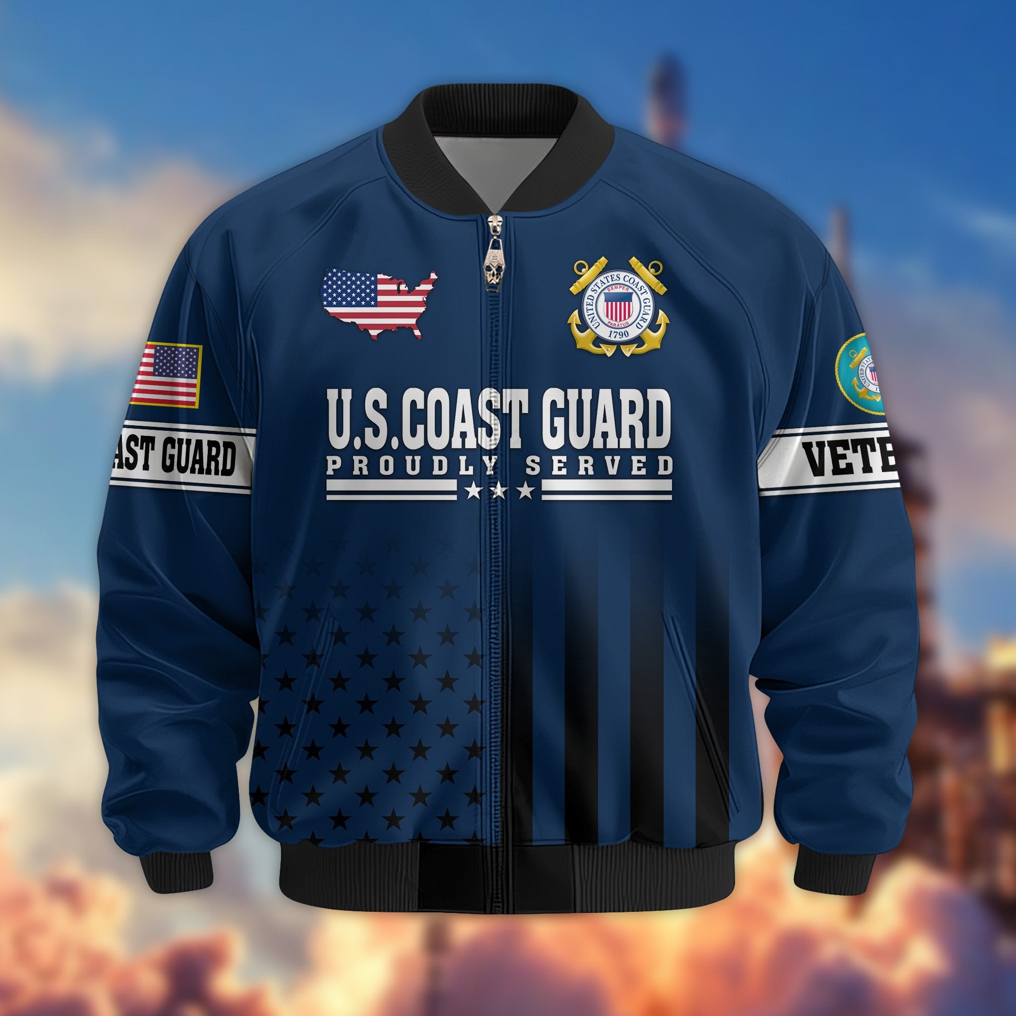 Premium USCG Veteran Bomber Jacket VPVC800805, Gifts For US Coast Guard Veteran