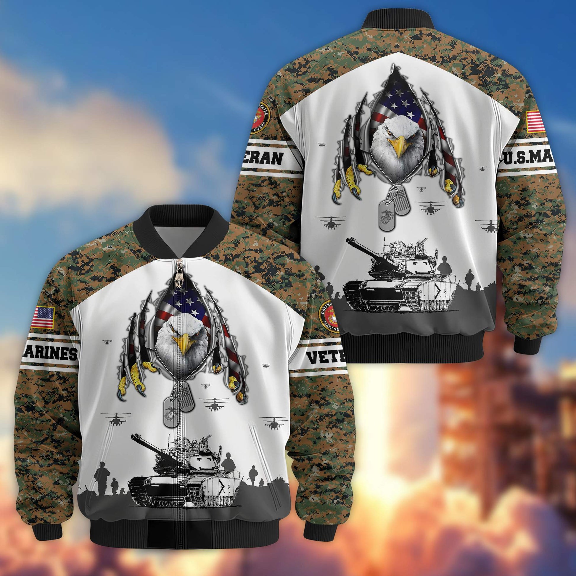 Premium USMC Veteran Bomber Jacket VPVC801303, Gifts For US Marines Veteran