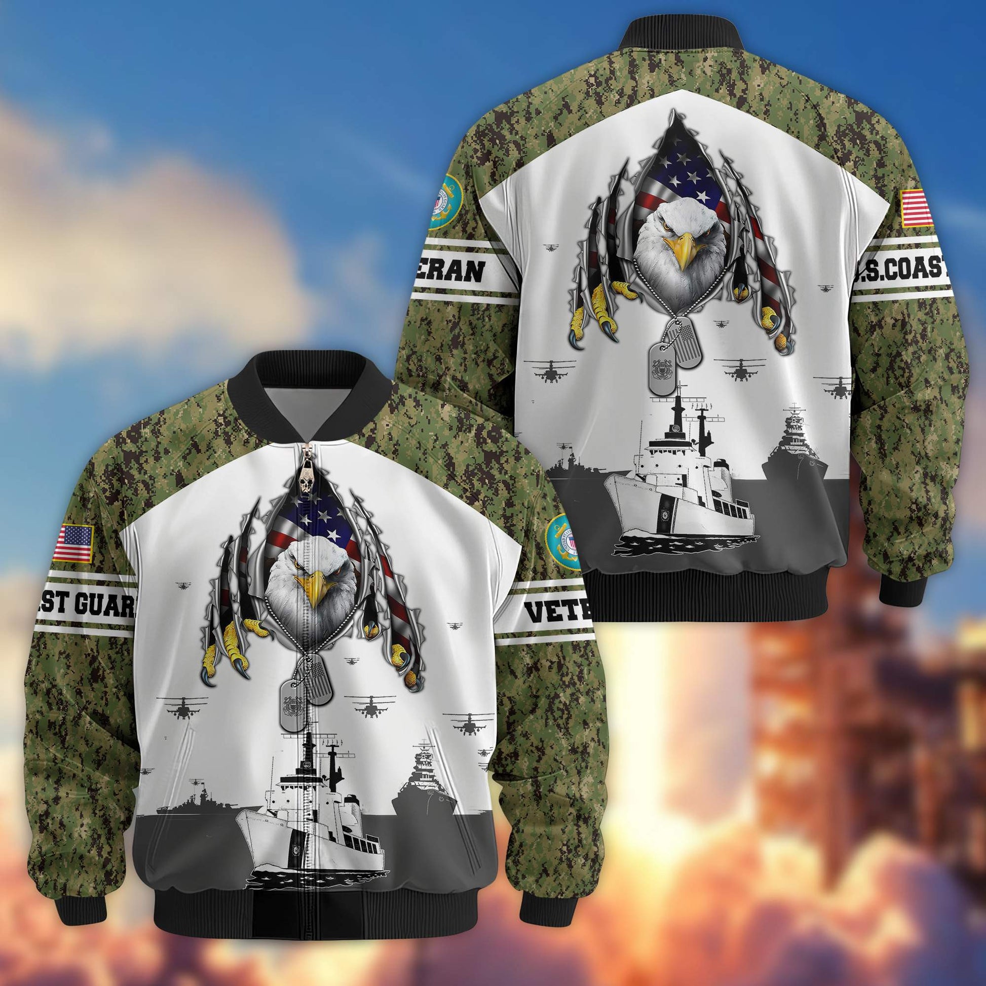 Premium USCG Veteran Bomber Jacket VPVC801305, Gifts For US Coast Guard Veteran