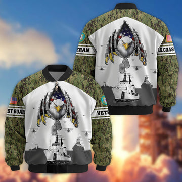 Premium USCG Veteran Bomber Jacket VPVC801305, Gifts For US Coast Guard Veteran