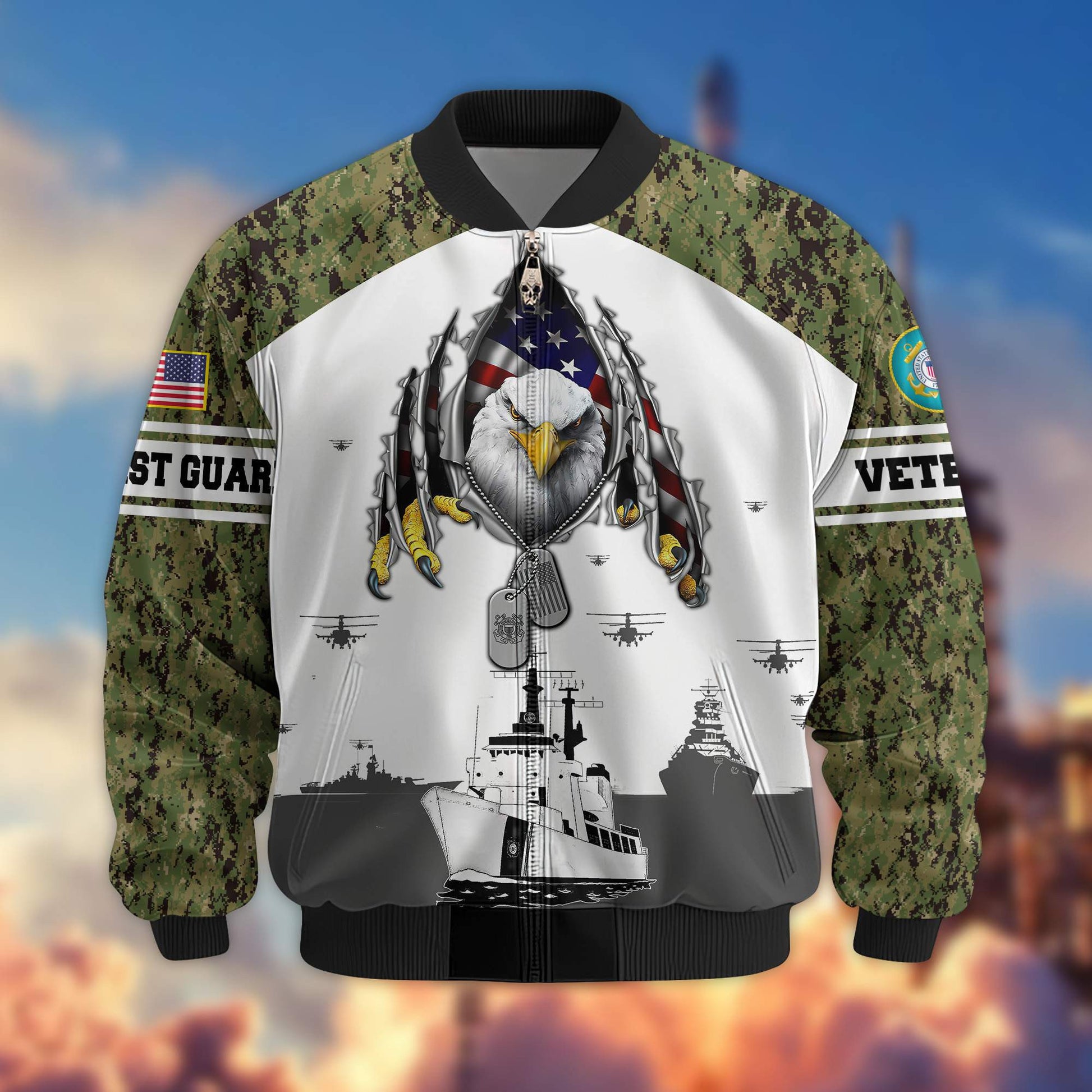 Premium USCG Veteran Bomber Jacket VPVC801305, Gifts For US Coast Guard Veteran