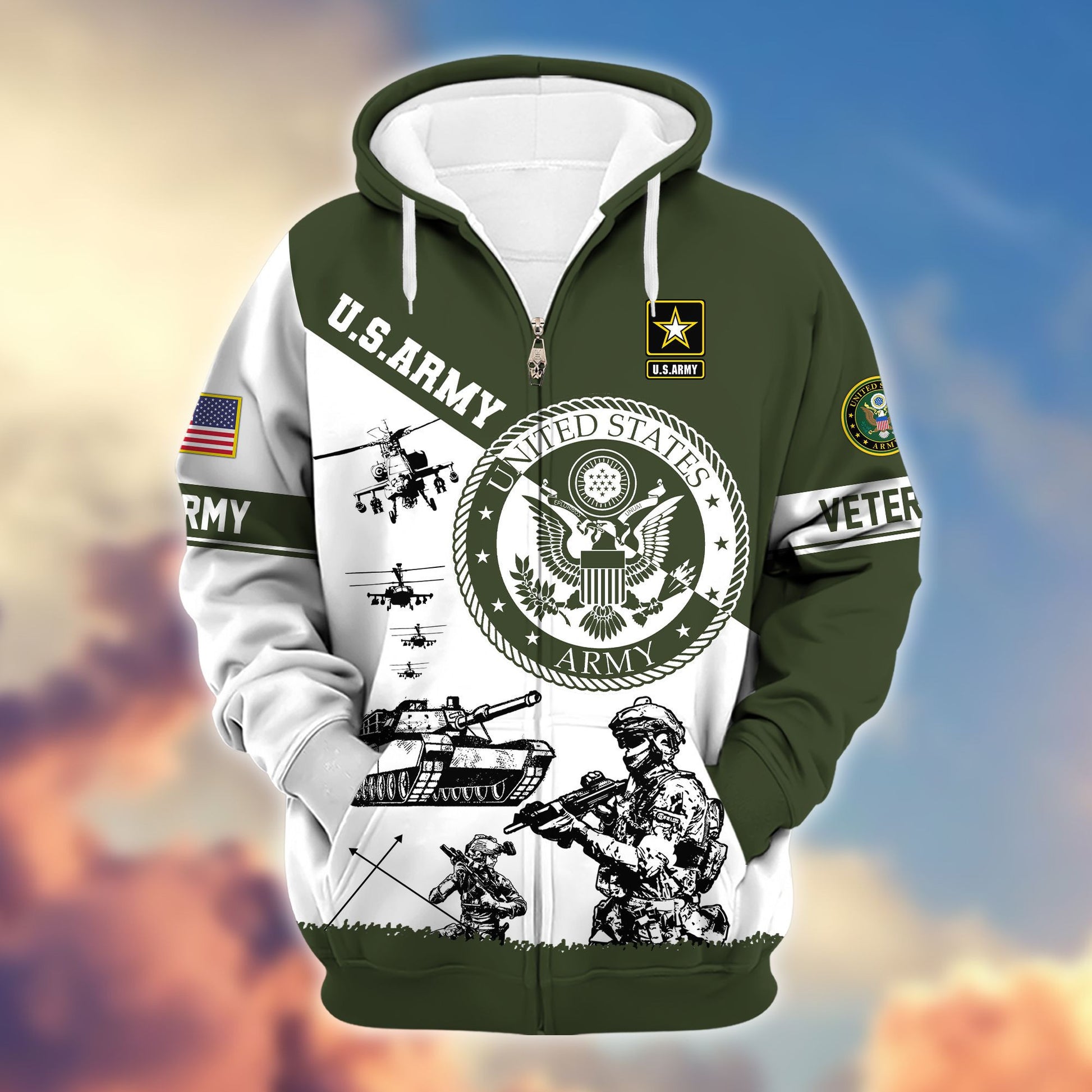 Premium Proudly Served US Veterans Zip Hoodie APHN250911, Gifts For US Veterans, Gifts For Veterans Day