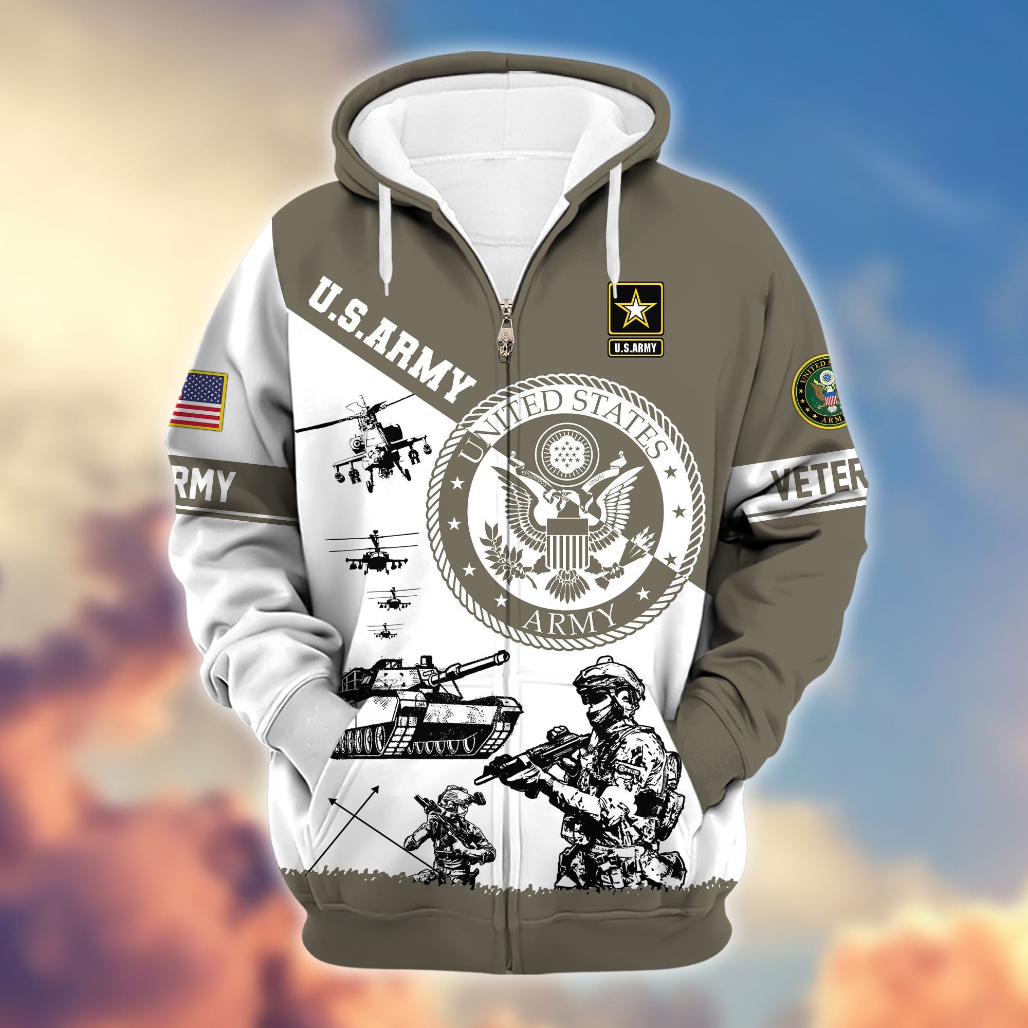 Premium Proudly Served US Veterans Zip Hoodie APHN250911, Gifts For US Veterans, Gifts For Veterans Day