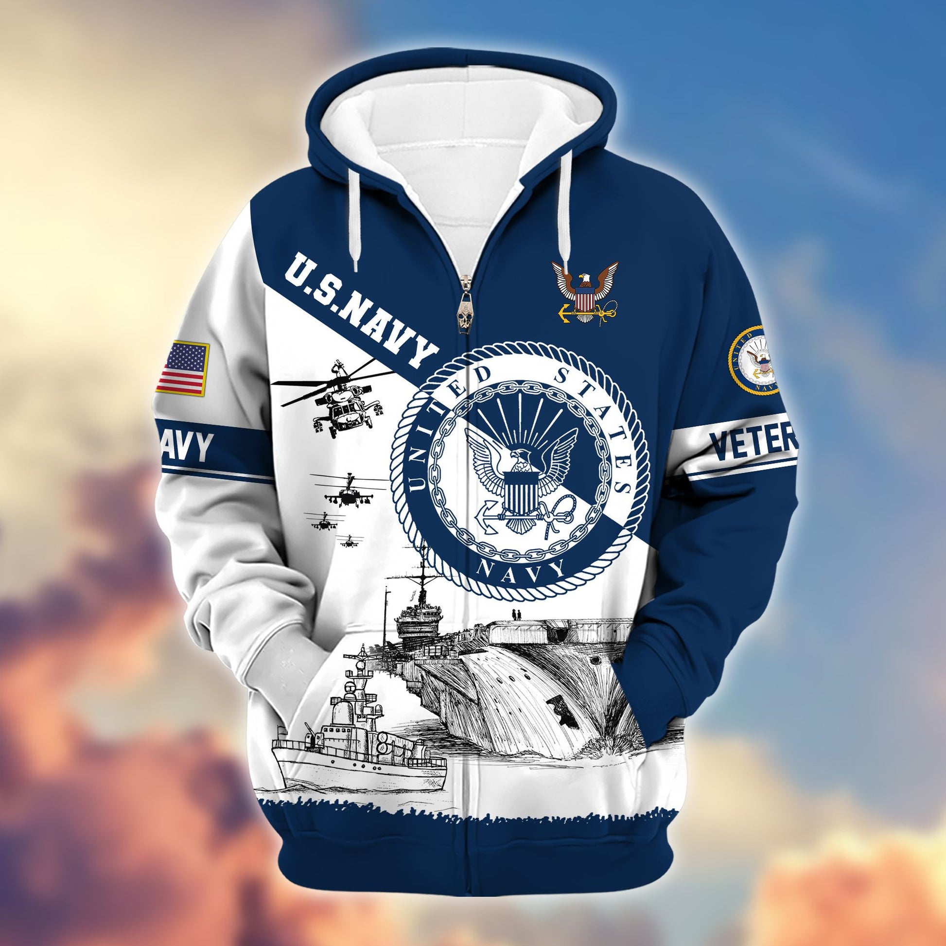 Premium Proudly Served US Veterans Zip Hoodie APHN250911, Gifts For US Veterans, Gifts For Veterans Day