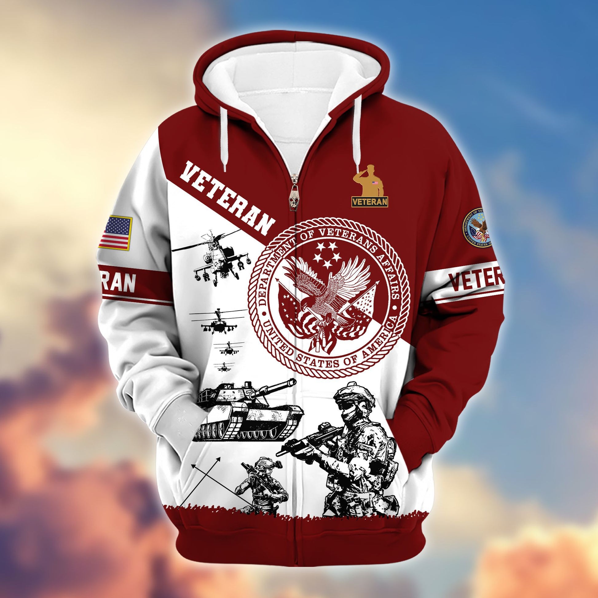Premium Proudly Served US Veterans Zip Hoodie APHN250911, Gifts For US Veterans, Gifts For Veterans Day