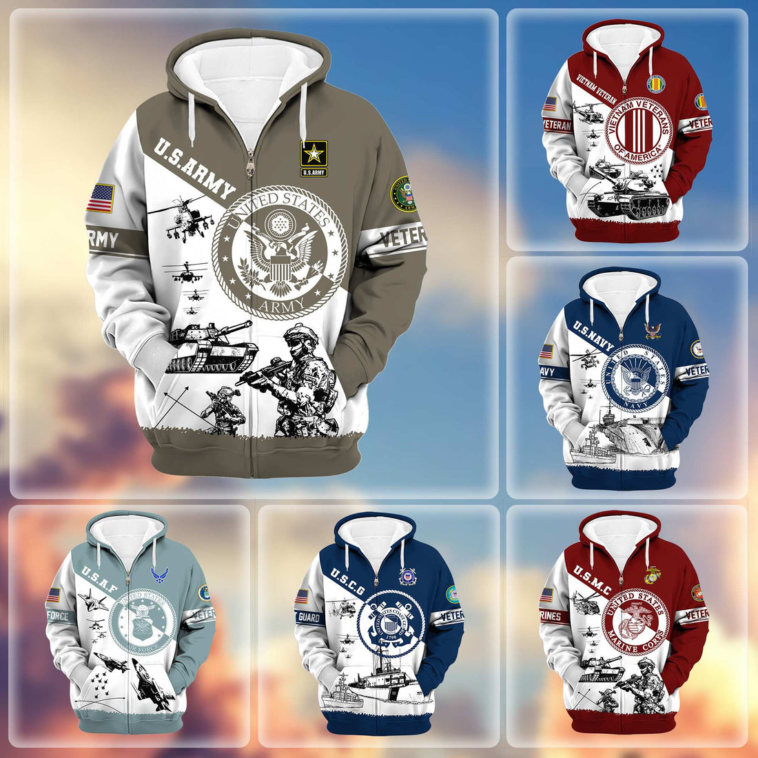 Premium Proudly Served US Veterans Zip Hoodie APHN250911, Gifts For US Veterans, Gifts For Veterans Day