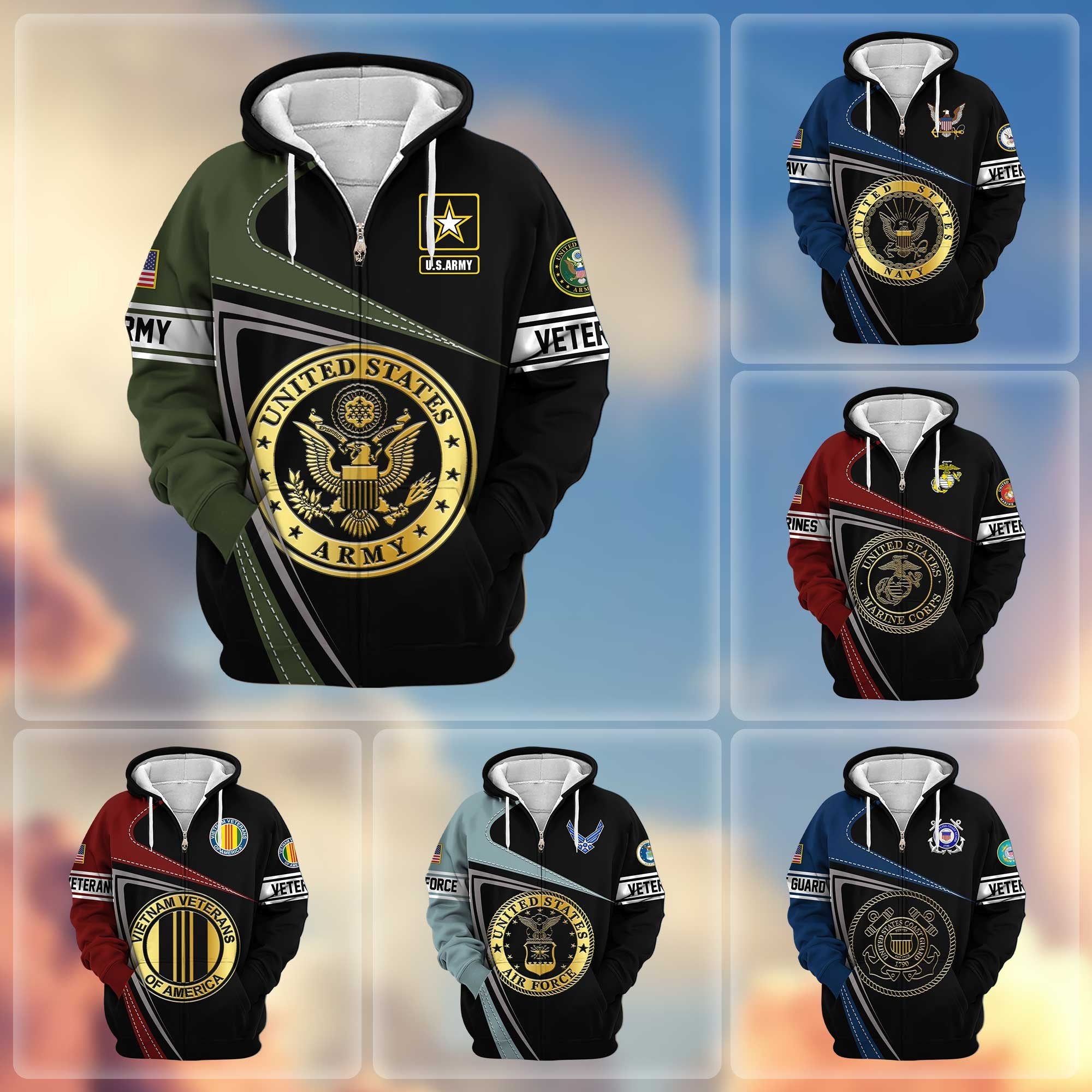 Premium US Veterans Zip Hoodie APHN210812, Gifts For Veterans Day, Gifts For Dad, Gifts For Husband