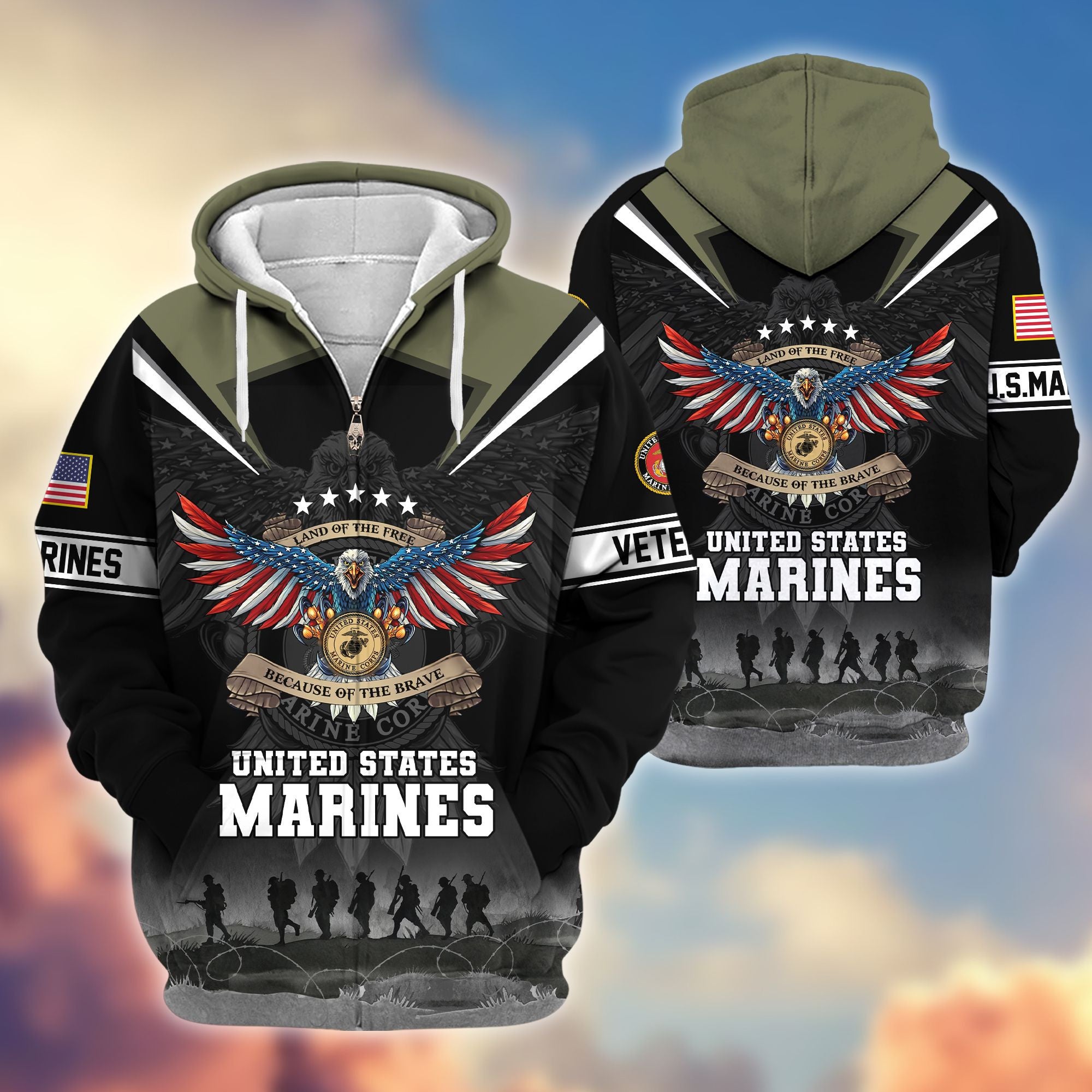 Premium Honoring All Who Served US Veterans Zip Hoodie APHN240912, Gifts For US Veterans, Gifts For Veterans Day
