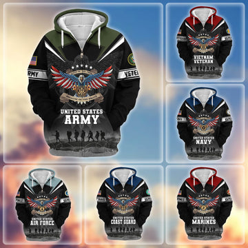 Premium Honoring All Who Served US Veterans Zip Hoodie APHN240912, Gifts For US Veterans, Gifts For Veterans Day