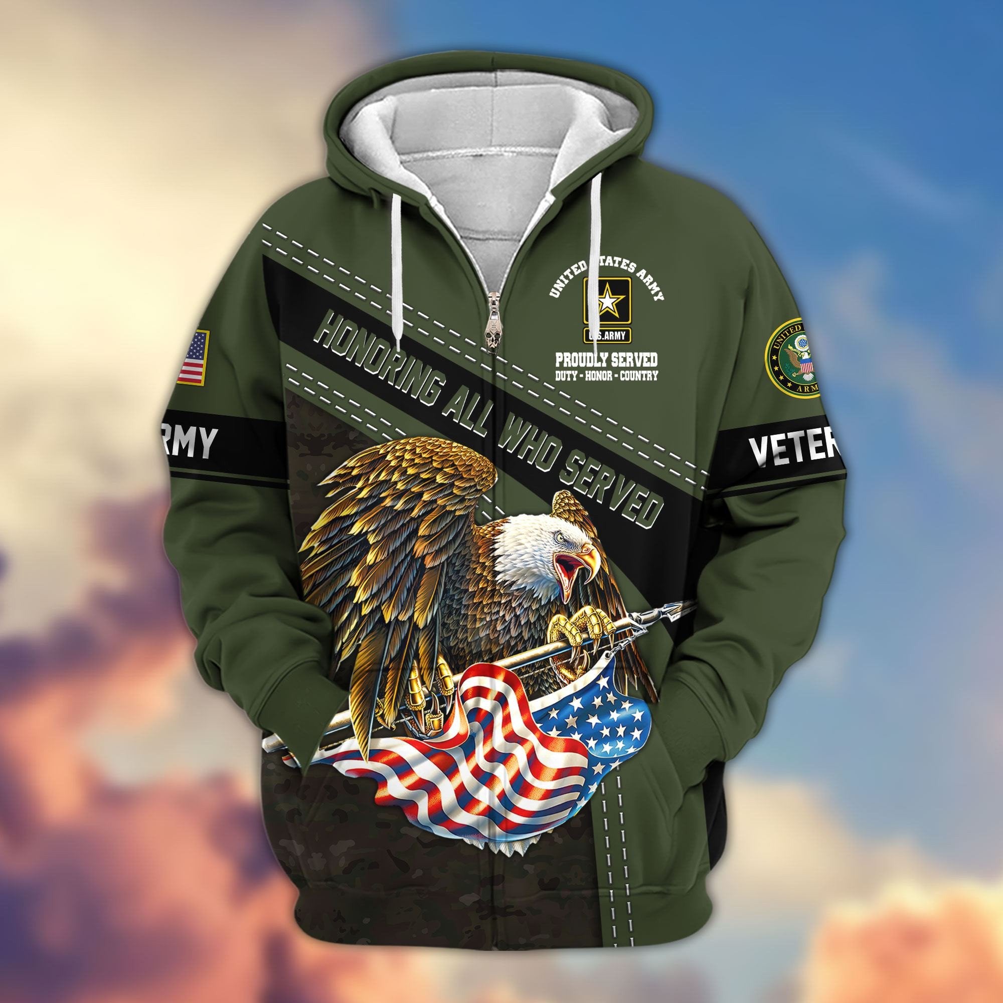 Premium Honoring All Who Served US Veterans Zip Hoodie APHN180911, Gifts For US Veterans, Gifts For Veterans Day