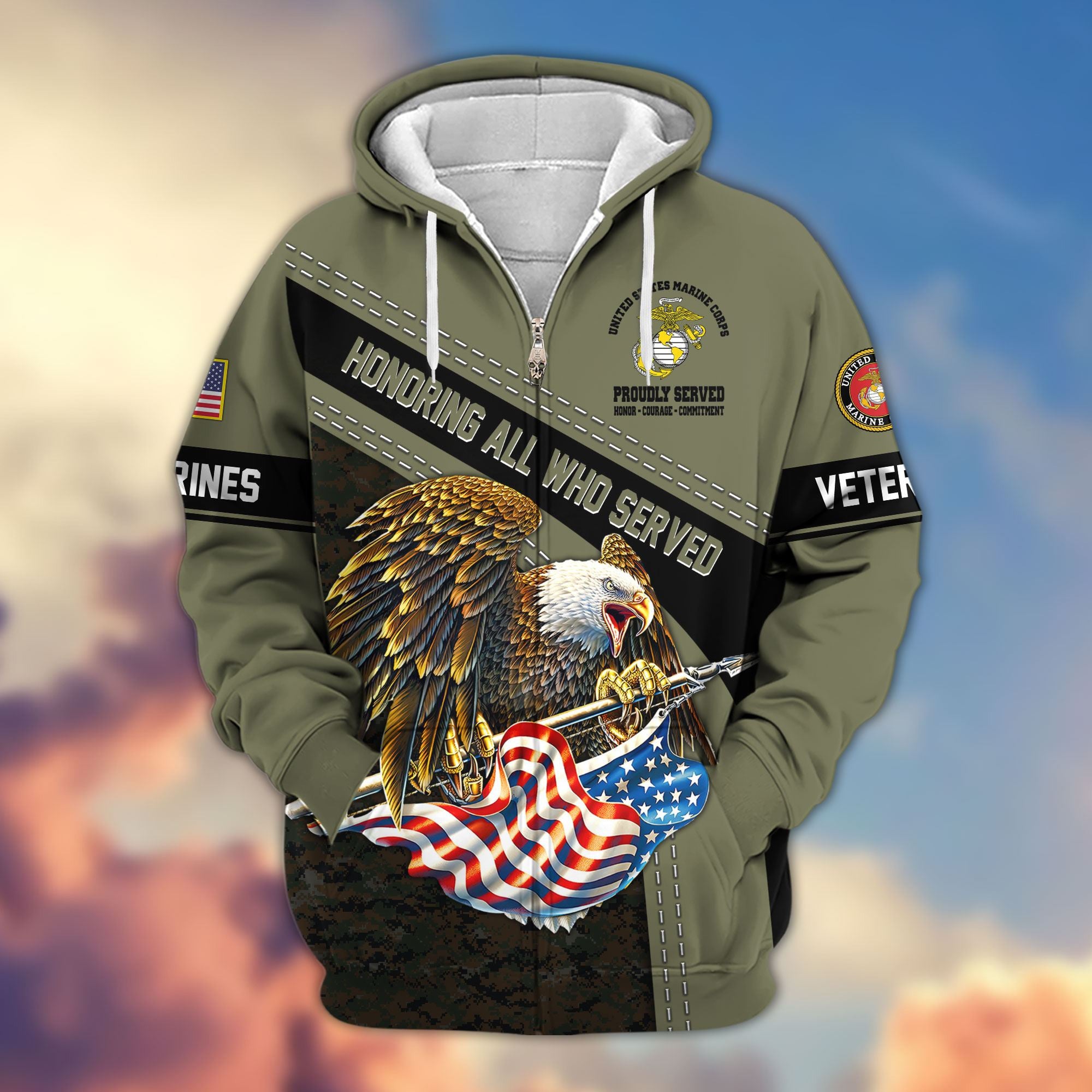 Premium Honoring All Who Served US Veterans Zip Hoodie APHN180911, Gifts For US Veterans, Gifts For Veterans Day