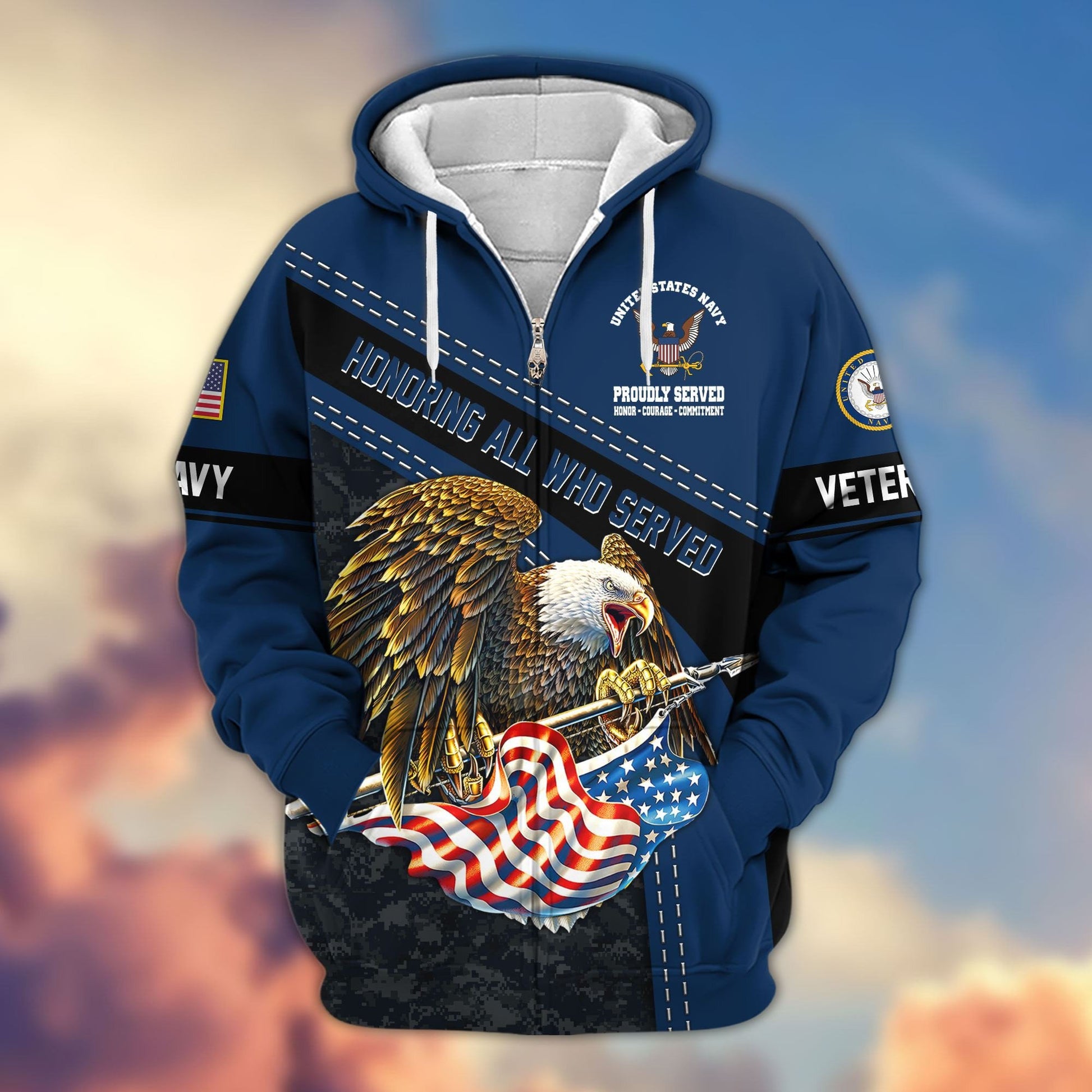 Premium Honoring All Who Served US Veterans Zip Hoodie APHN180911, Gifts For US Veterans, Gifts For Veterans Day