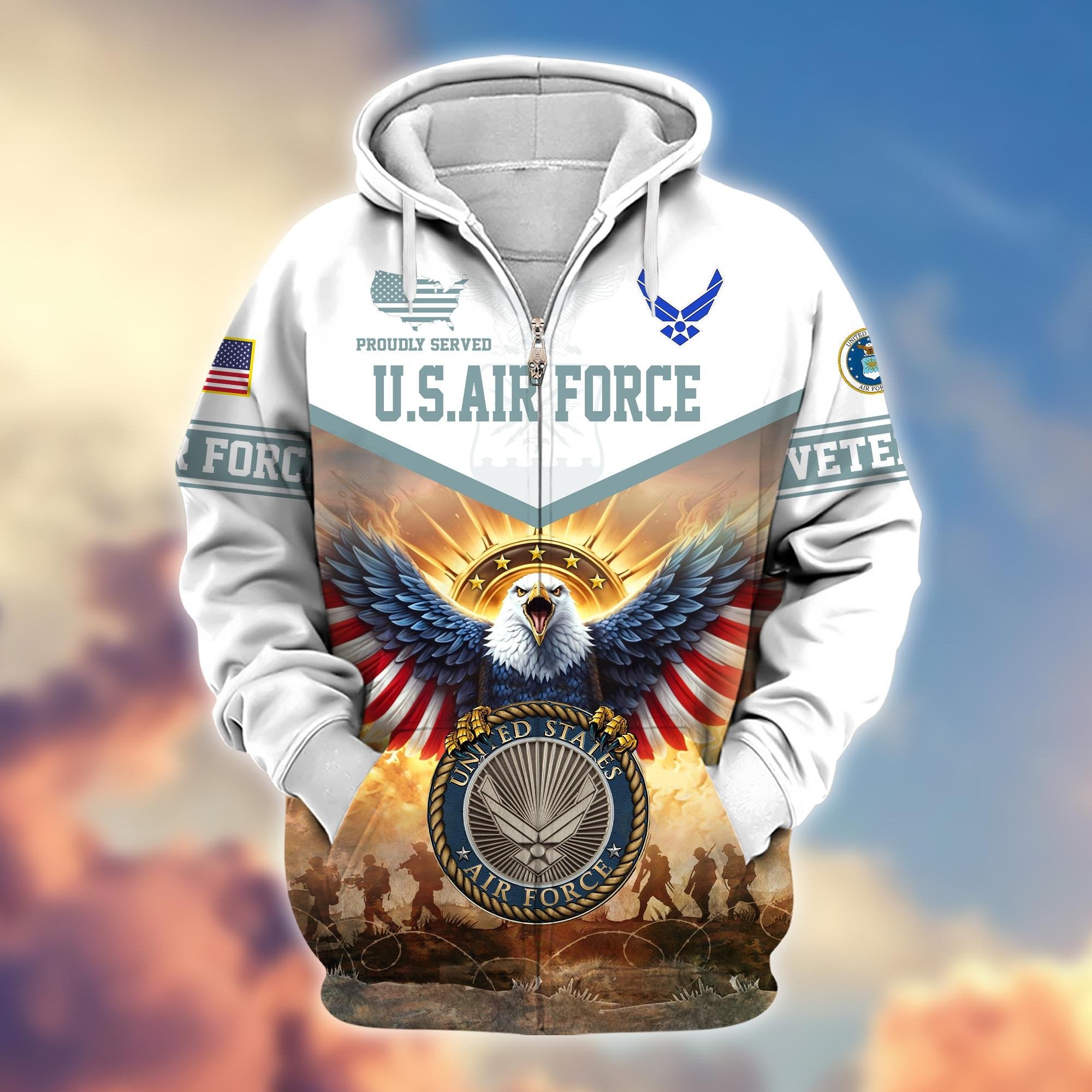 Premium Honoring All Who Served US Veterans Zip Hoodie BPVC300901, Gifts For US Veterans, Gifts For Veterans Day