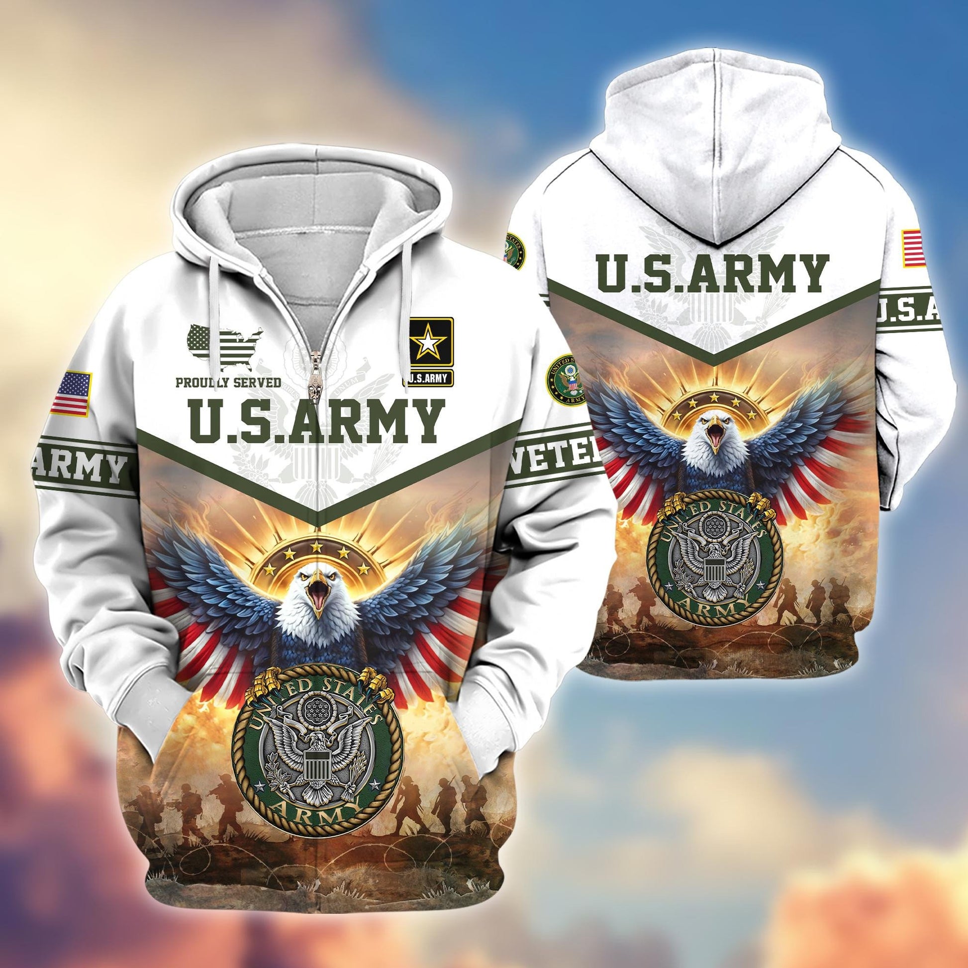 Premium Honoring All Who Served US Veterans Zip Hoodie BPVC300901, Gifts For US Veterans, Gifts For Veterans Day