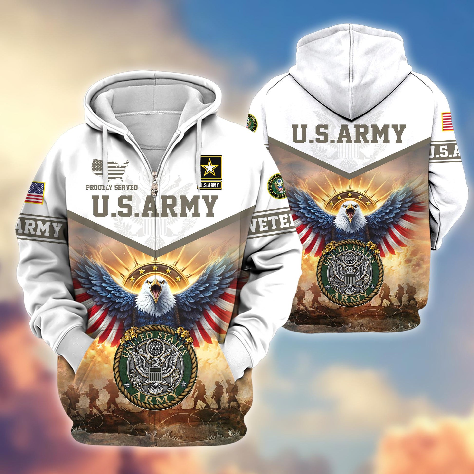 Premium Honoring All Who Served US Veterans Zip Hoodie BPVC300901, Gifts For US Veterans, Gifts For Veterans Day