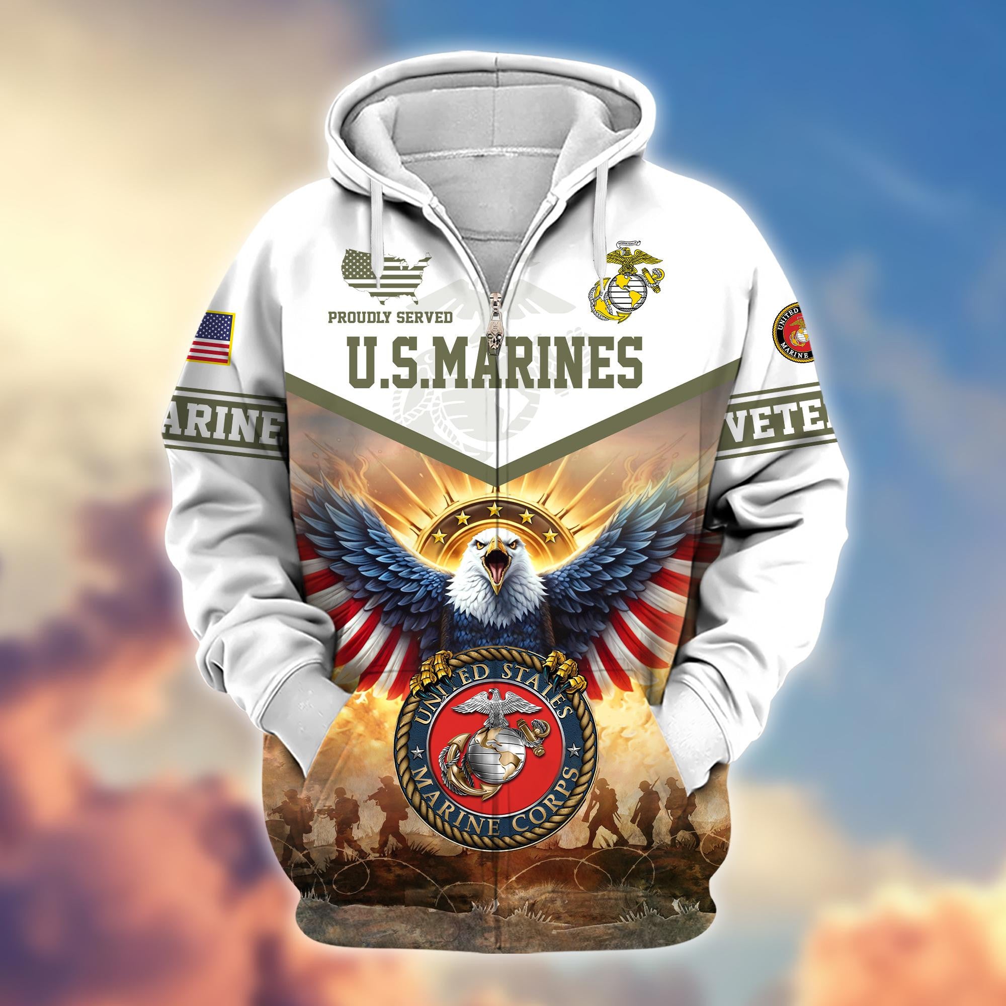 Premium Honoring All Who Served US Veterans Zip Hoodie BPVC300901, Gifts For US Veterans, Gifts For Veterans Day
