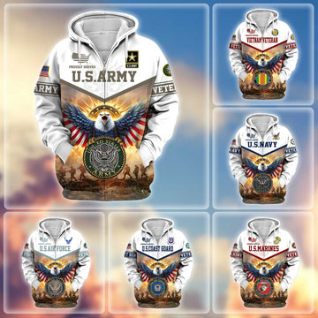 Premium Honoring All Who Served US Veterans Zip Hoodie BPVC300901, Gifts For US Veterans, Gifts For Veterans Day