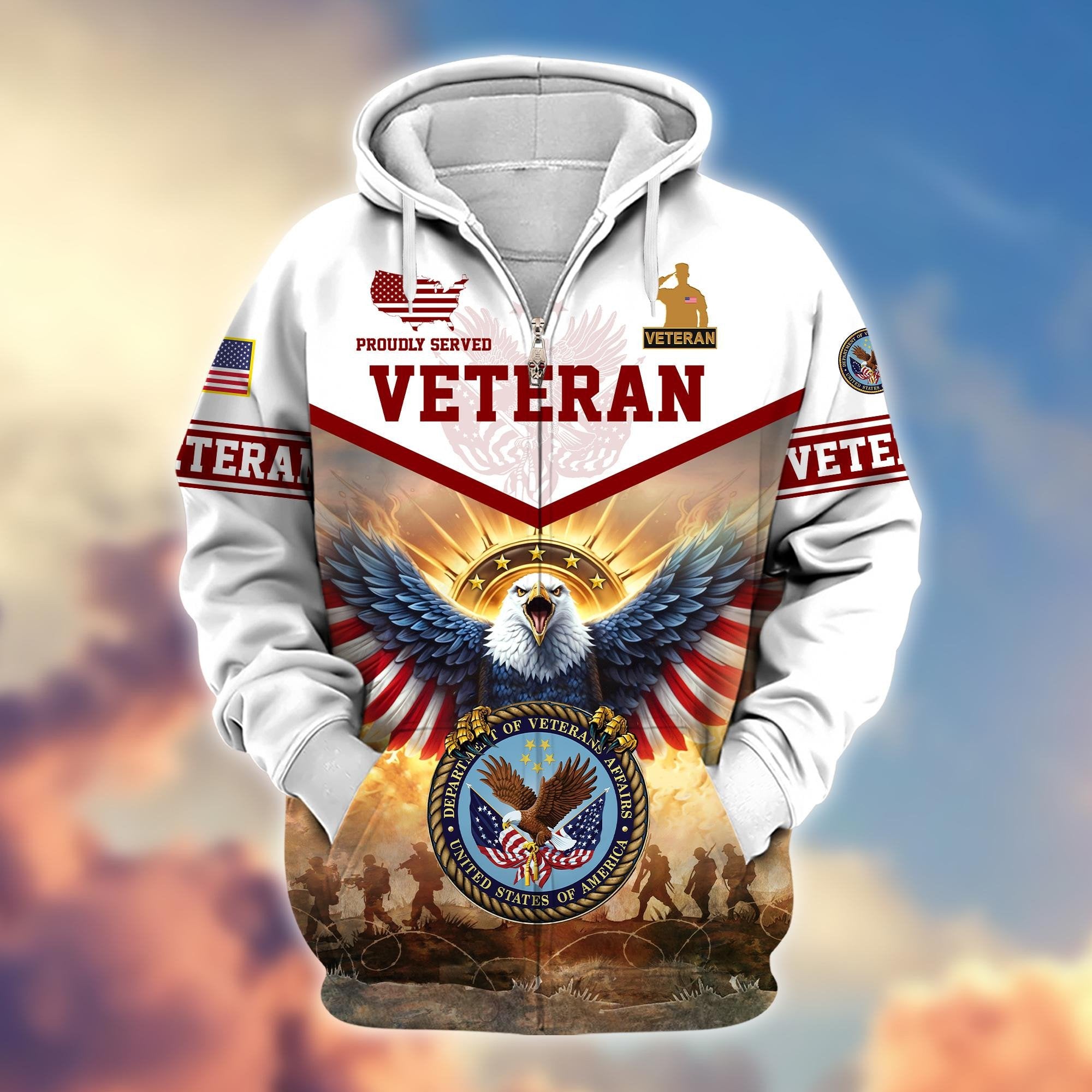 Premium Honoring All Who Served US Veterans Zip Hoodie BPVC300901, Gifts For US Veterans, Gifts For Veterans Day