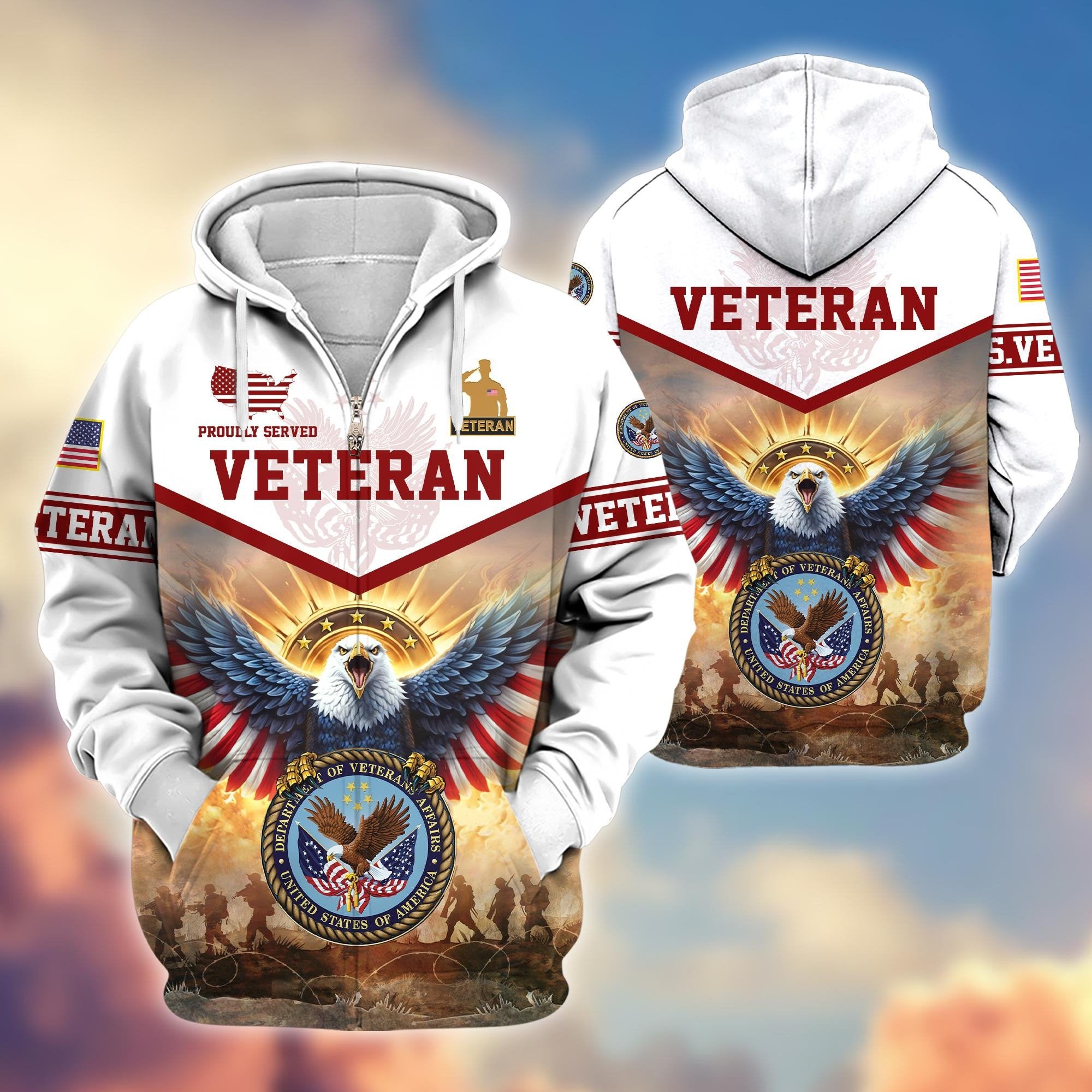 Premium Honoring All Who Served US Veterans Zip Hoodie BPVC300901, Gifts For US Veterans, Gifts For Veterans Day