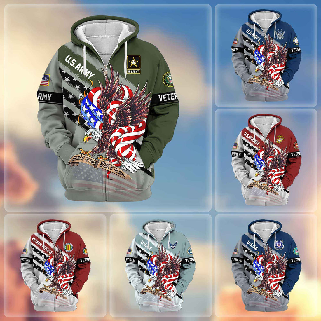 Premium US Veterans Zip Hoodie APHN300911, Gifts For US Veterans, Gifts For Veterans Day