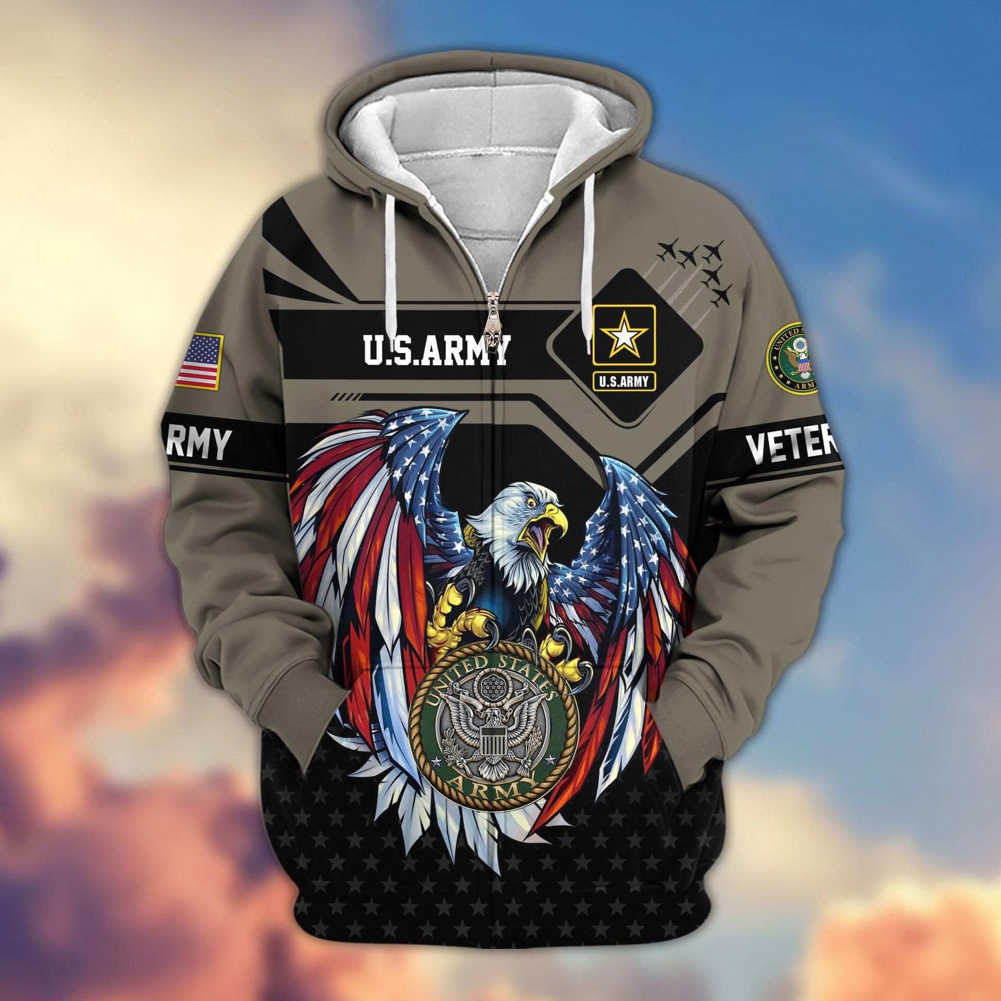 Premium US Veterans Zip Hoodie APHN011011, Gifts For US Veterans, Gifts For Veterans Day