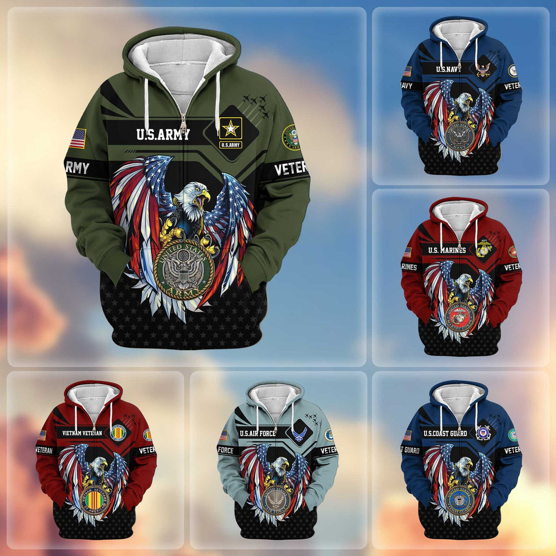 Premium US Veterans Zip Hoodie APHN011011, Gifts For US Veterans, Gifts For Veterans Day