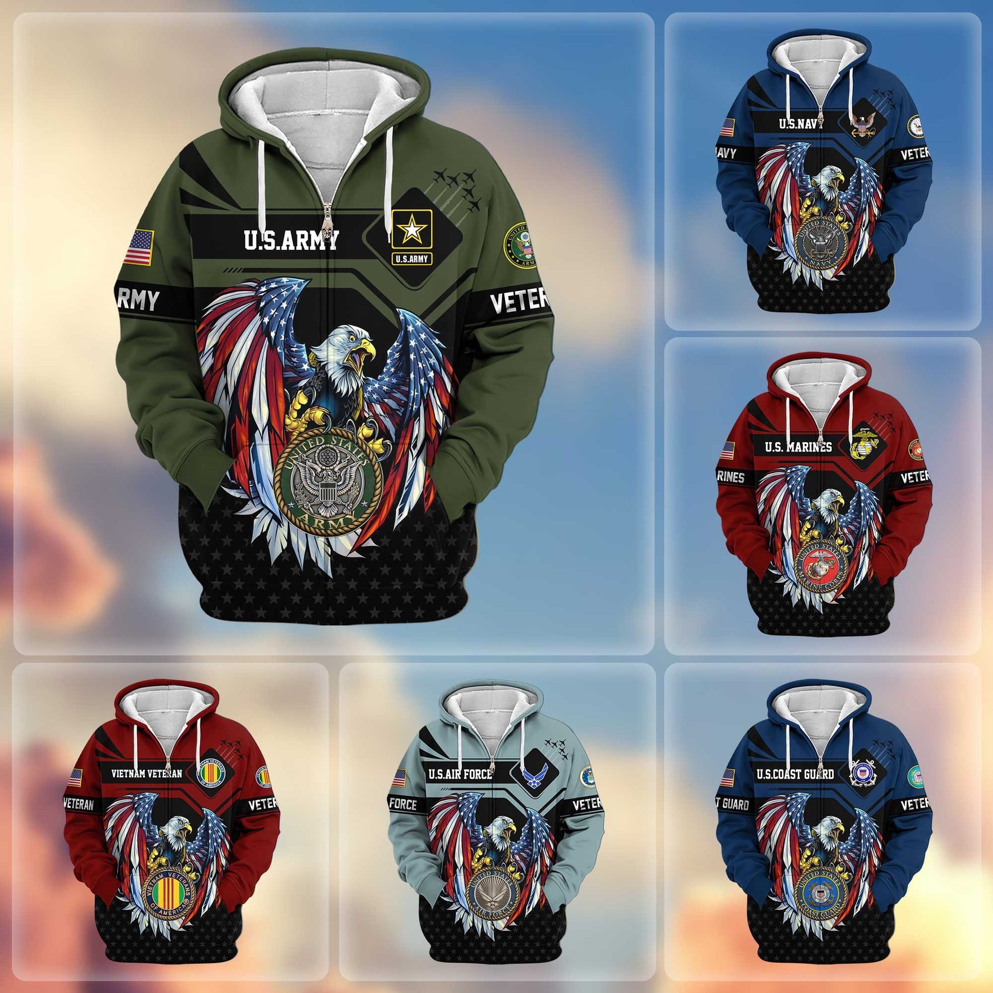Premium US Veterans Zip Hoodie APHN011011, Gifts For US Veterans, Gifts For Veterans Day