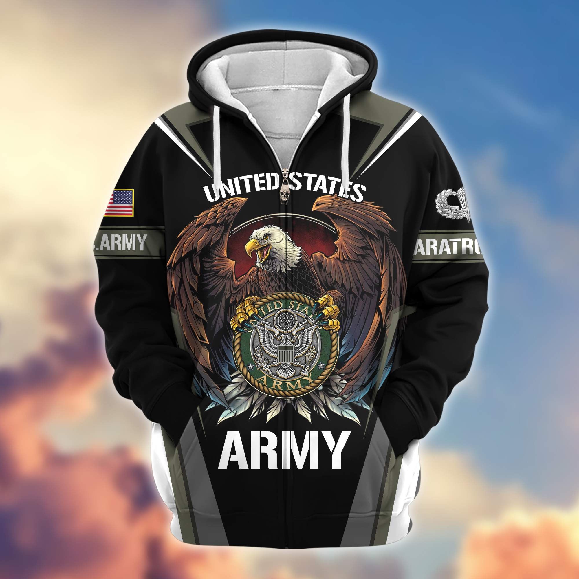 Premium US Army Paratrooper Zip Hoodie BPVC031010, Gifts For US Veterans