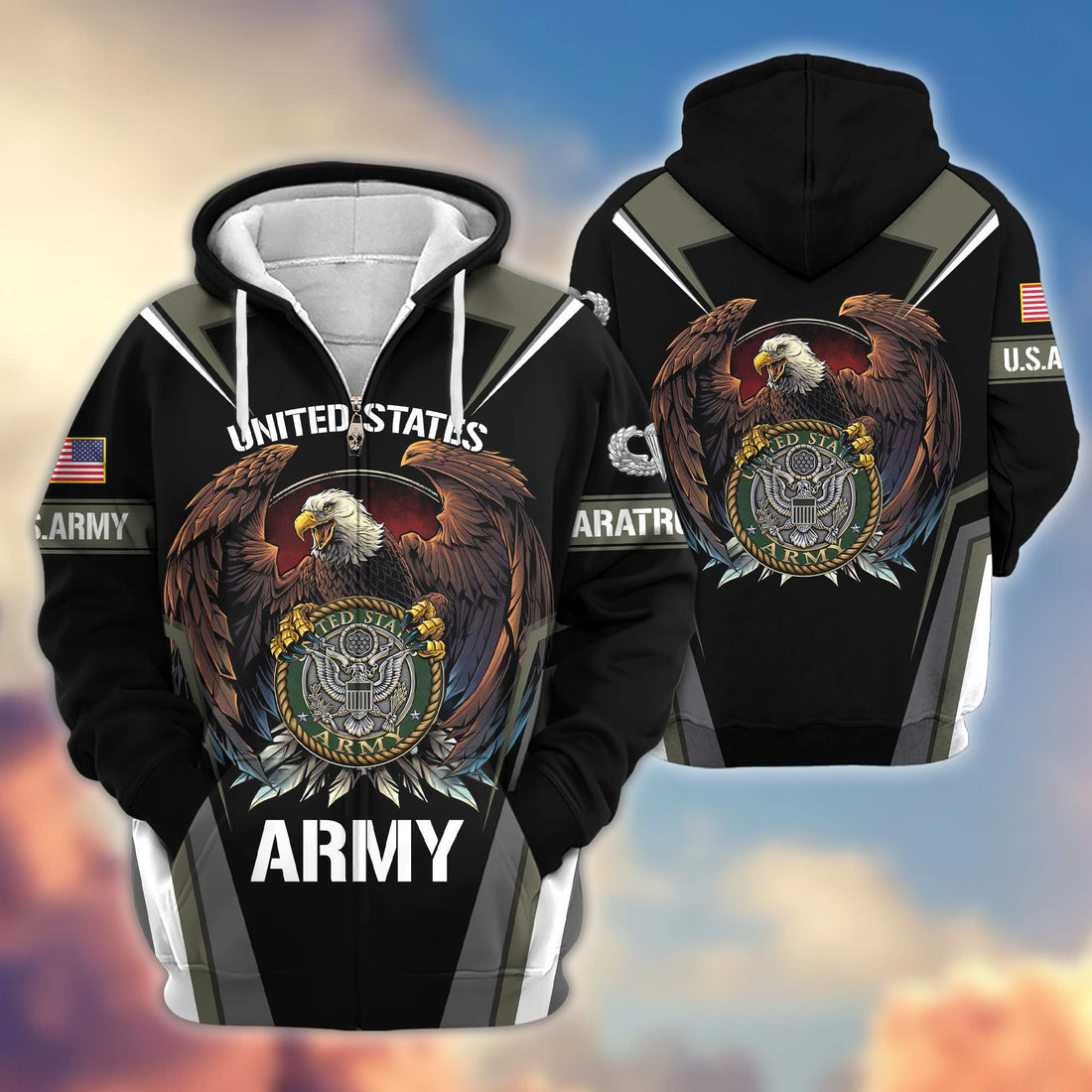 Premium US Army Paratrooper Zip Hoodie BPVC031010, Gifts For US Veterans