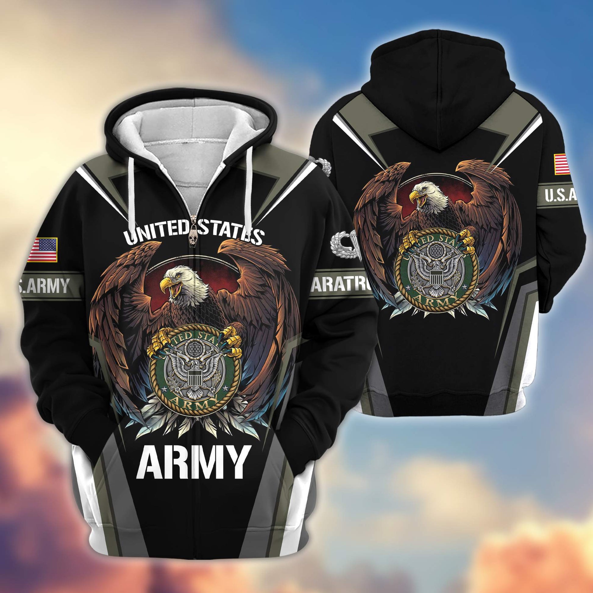 Premium US Army Paratrooper Zip Hoodie BPVC031010, Gifts For US Veterans