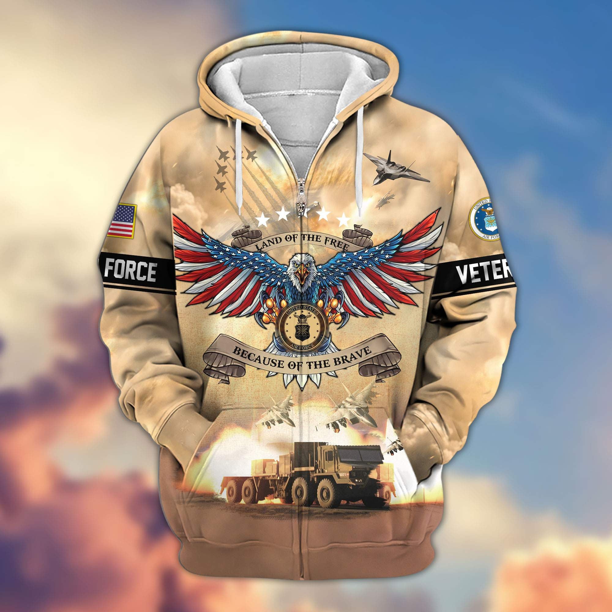 Premium Land Of The Free Because Of The Brave US Veterans Zip Hoodie APHN011013, Gifts For US Veterans, Gifts For Veterans Day