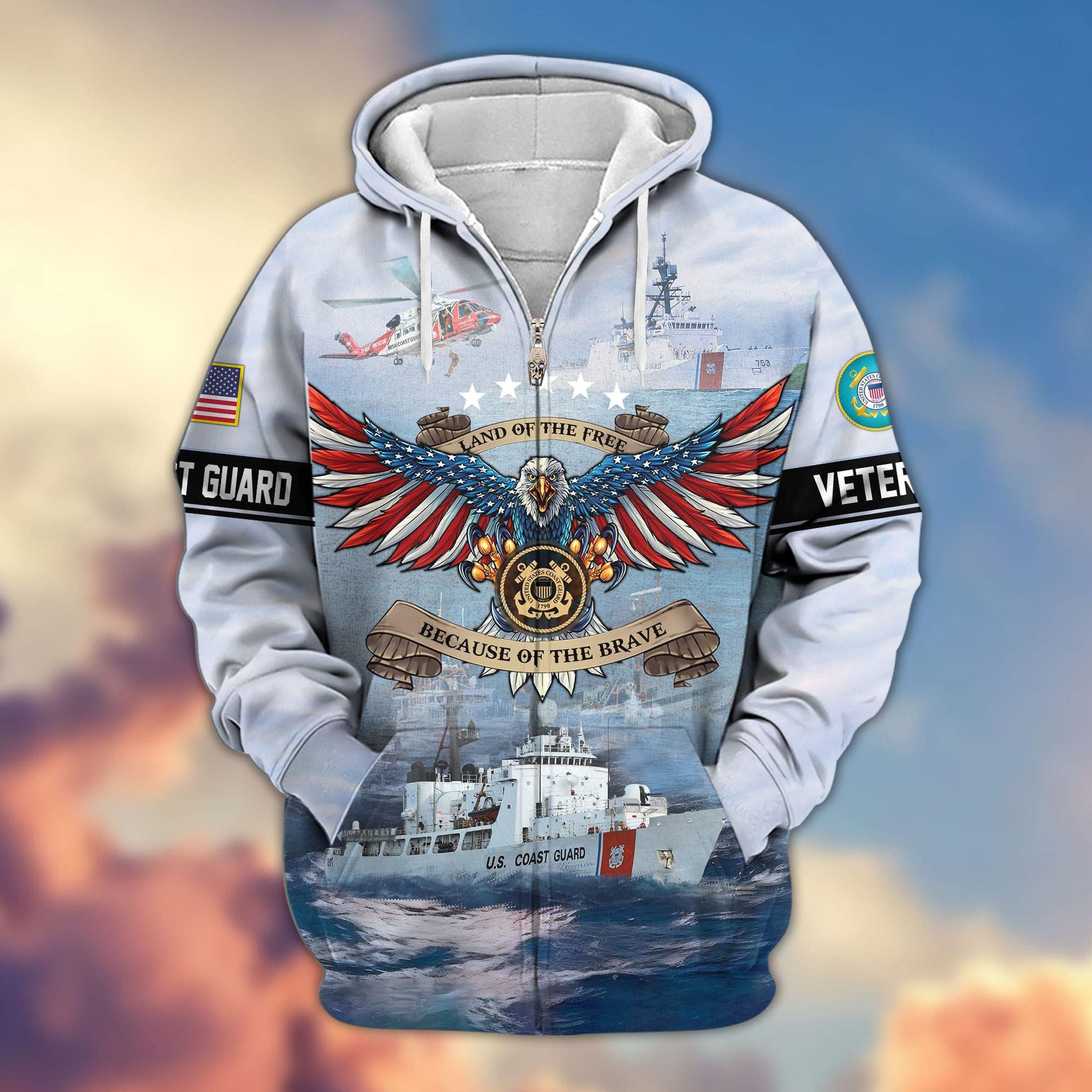 Premium Land Of The Free Because Of The Brave US Veterans Zip Hoodie APHN011013, Gifts For US Veterans, Gifts For Veterans Day