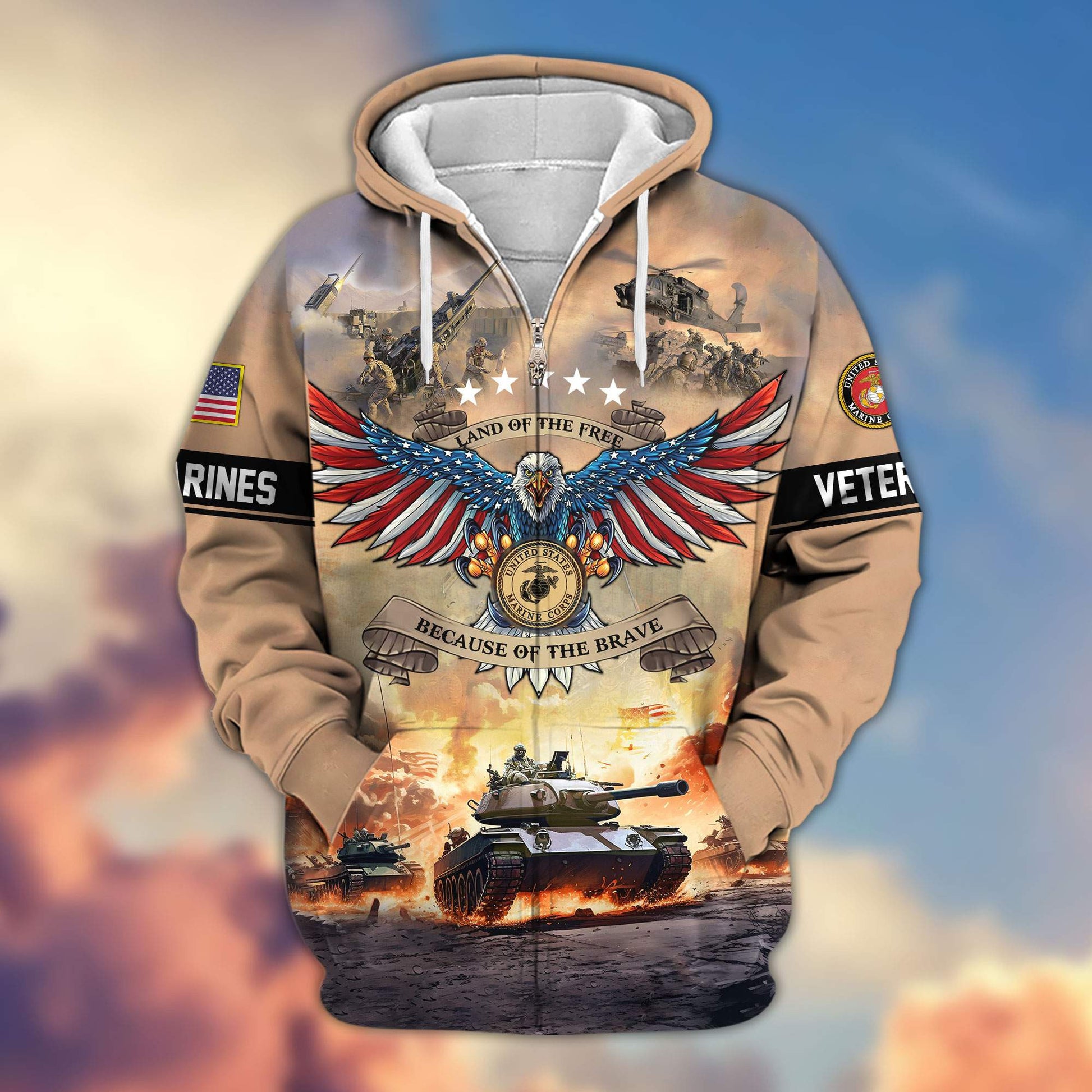 Premium Land Of The Free Because Of The Brave US Veterans Zip Hoodie APHN011013, Gifts For US Veterans, Gifts For Veterans Day