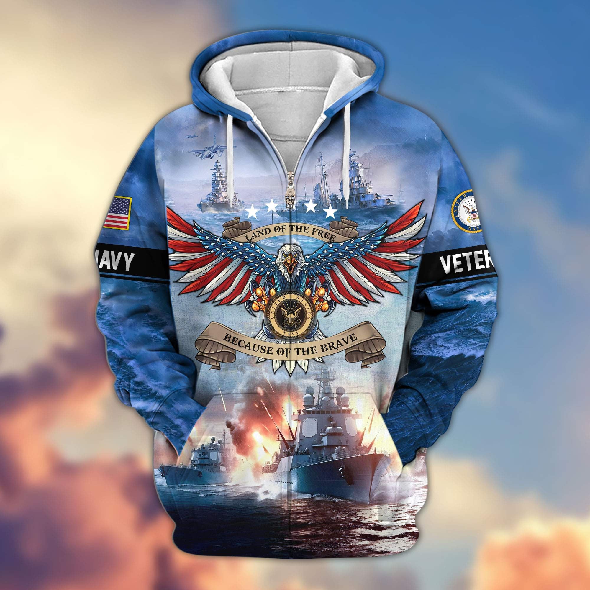 Premium Land Of The Free Because Of The Brave US Veterans Zip Hoodie APHN011013, Gifts For US Veterans, Gifts For Veterans Day
