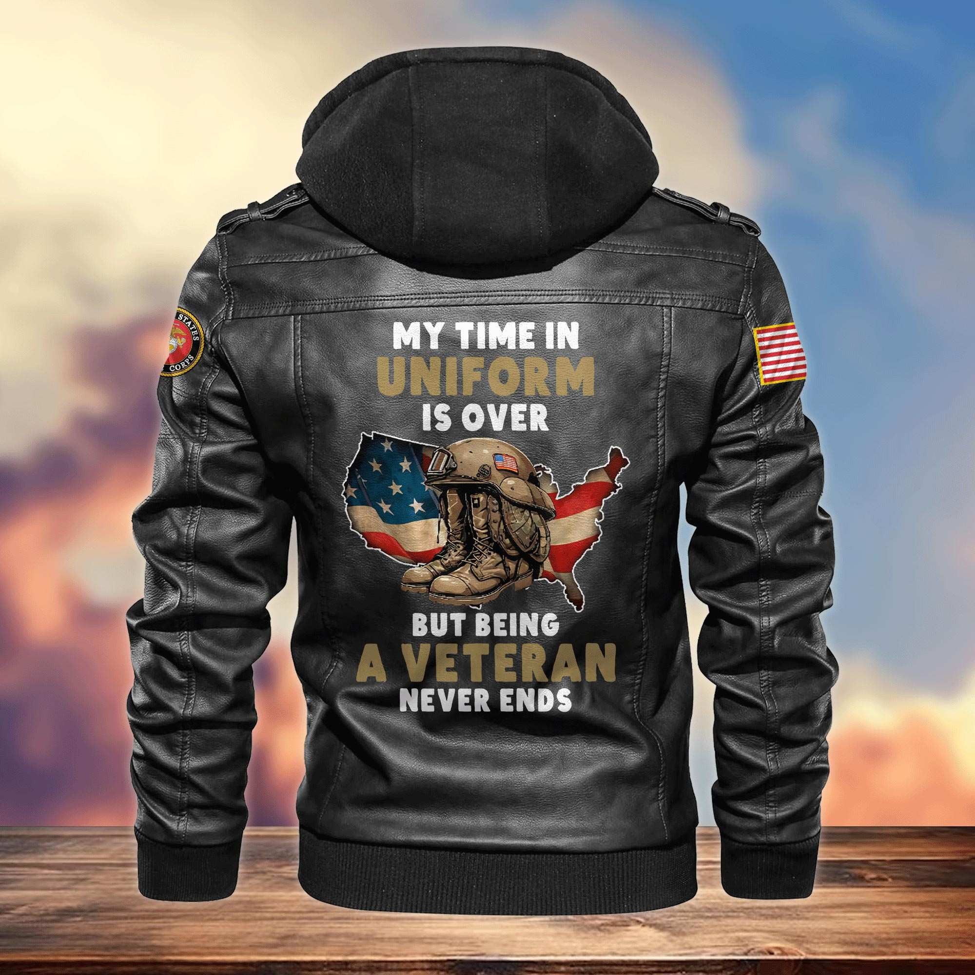 Premium My Time In Uniform Is Over But Being A Veteran Never Ends US Veterans Leather Jacket APHN031011, Gifts For US Veterans