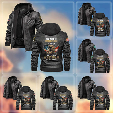 Premium My Time In Uniform Is Over But Being A Veteran Never Ends US Veterans Leather Jacket APHN031011, Gifts For US Veterans